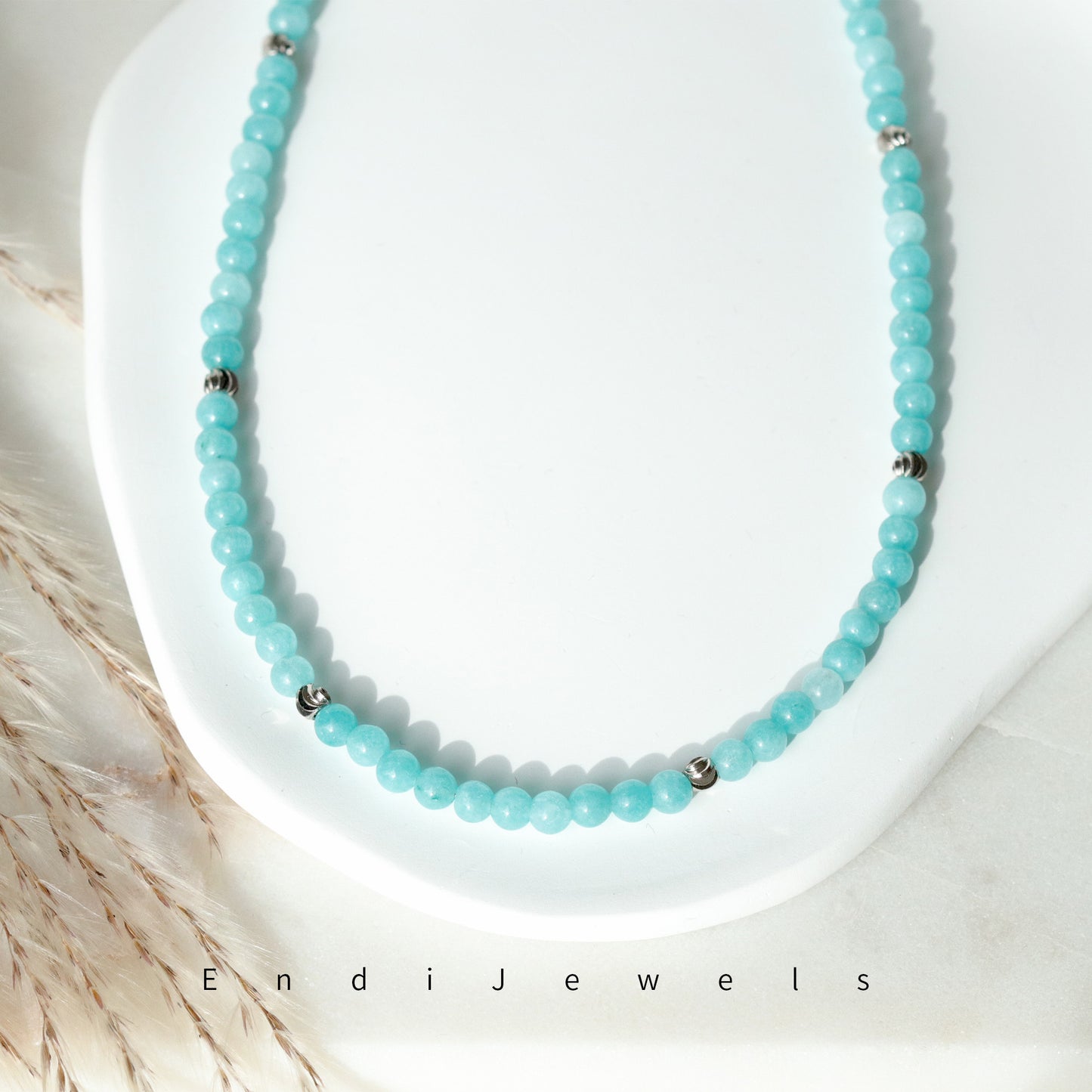 Amazonite 4mm Round Beaded Choker, Bracelet, Natural Blue Gemstones