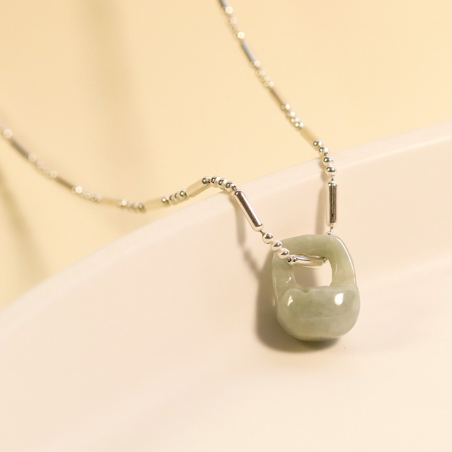 Natural Jade Pendent Chain Necklace, Sterling Silver Necklace, Minimalist Necklace