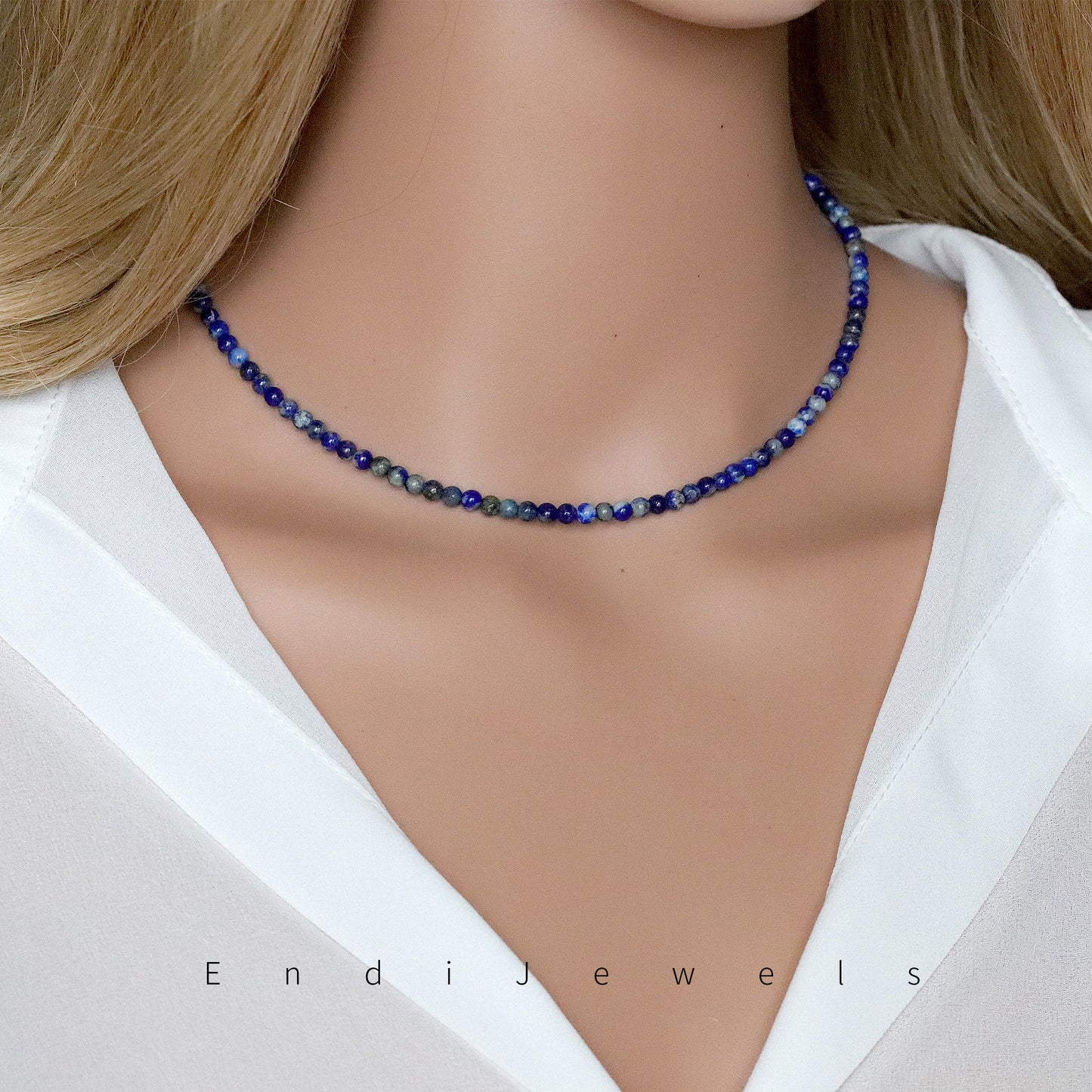 Lapis Lazuli 3mm Round Beaded Choker, Bracelet, Natural Blue Gemstones