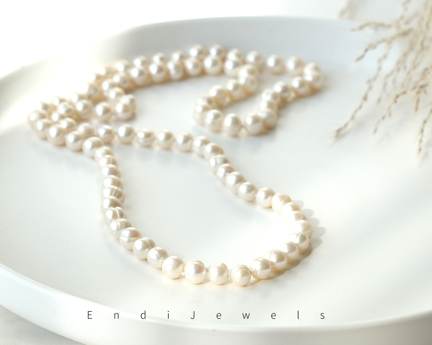 White Freshwater Pearl Long Necklace, Real Pearls