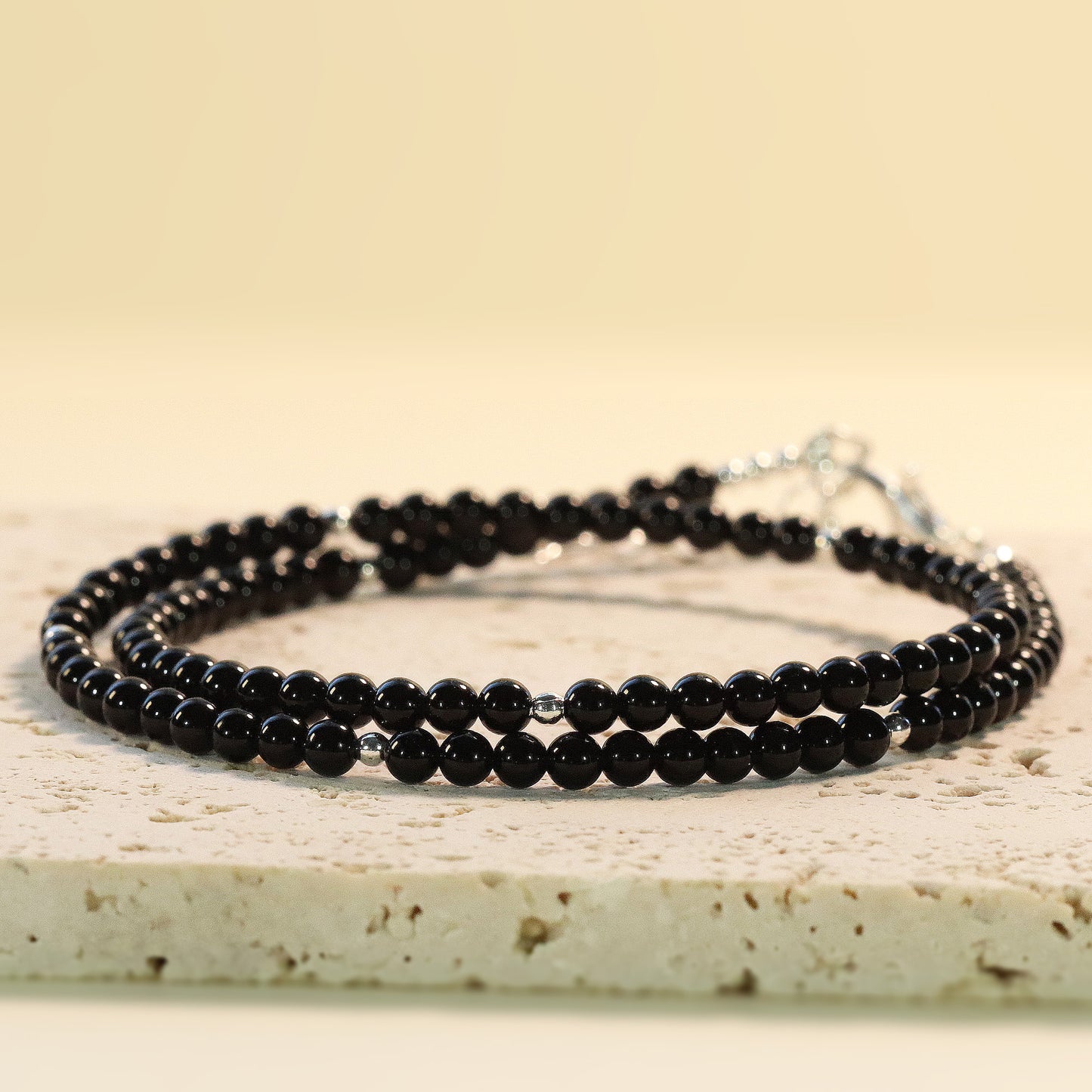 Black Onyx 3mm Round Beaded Choker, Bracelet, Natural Gemstones