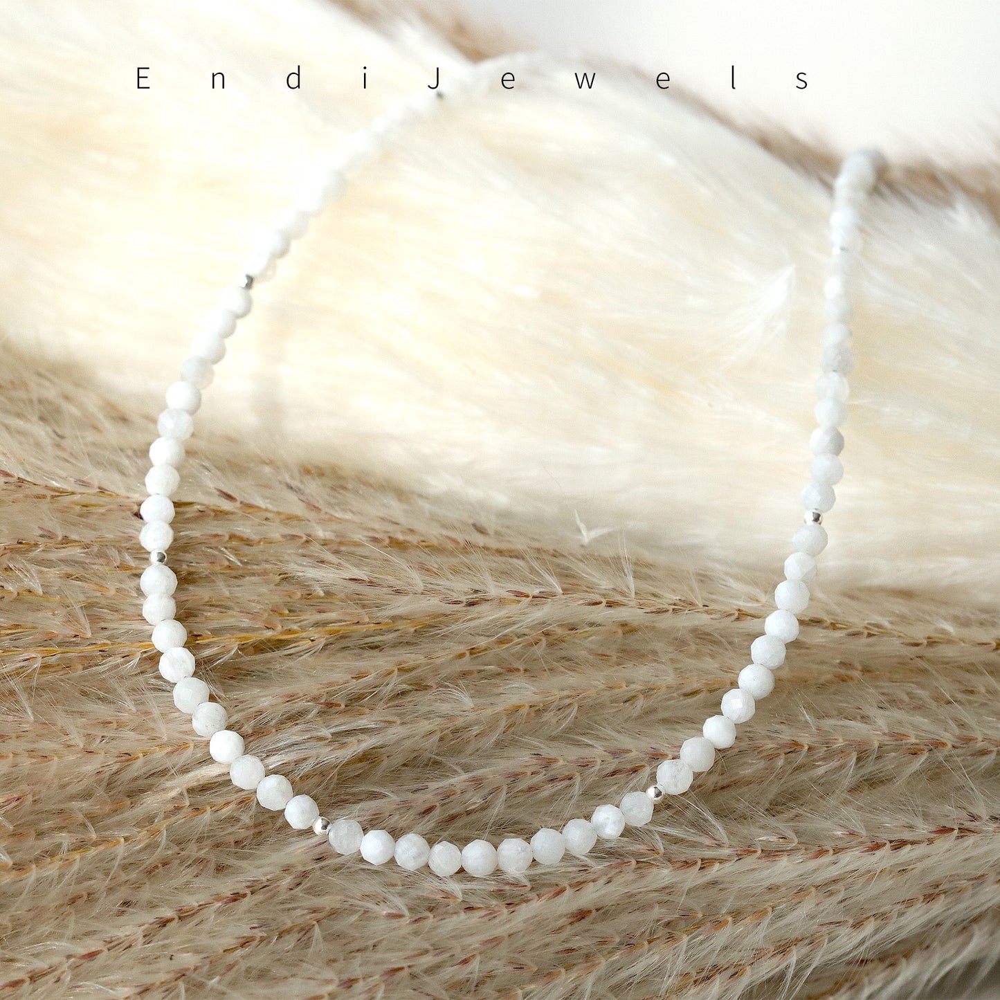 Moonstone 3mm Faceted Beaded Choker, Bracelet, Natural Gemstones