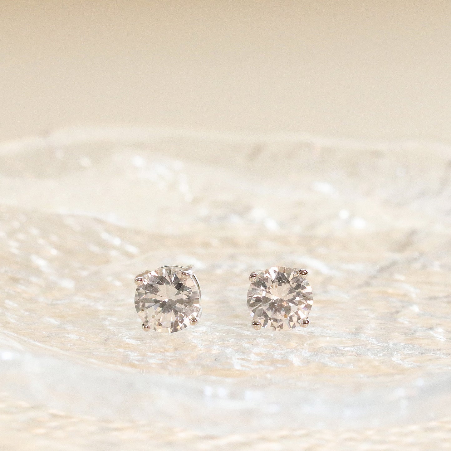 7mm Cubic Zirconia Stud Earrings in Sterling Silver, 925 Sterling Silver, Minimalist Style