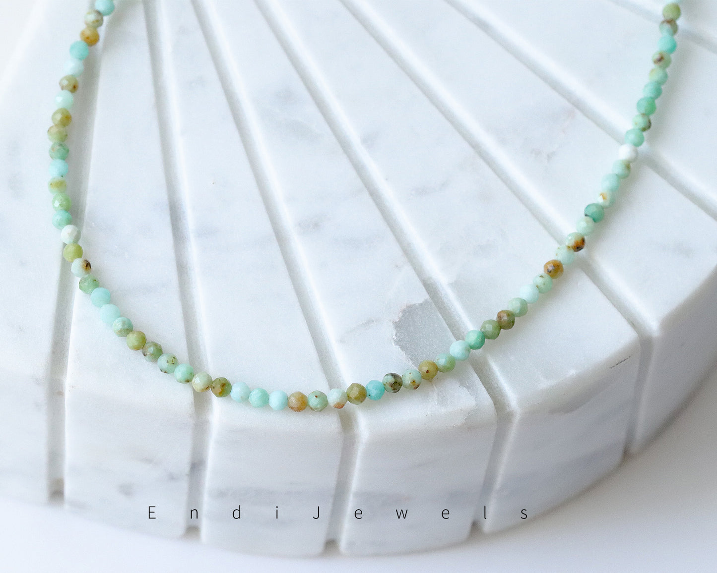 Green Opal 3mm Faceted Beaded Choker, Bracelet, Natural Gemstones