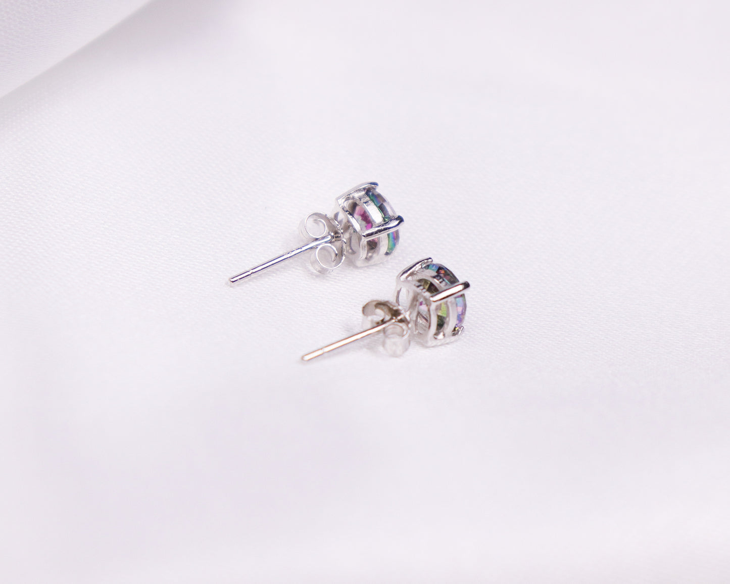 Black Mystic Cubic Zirconia Solitaire Stud Earrings Sterling Silver, Gemstone Earrings