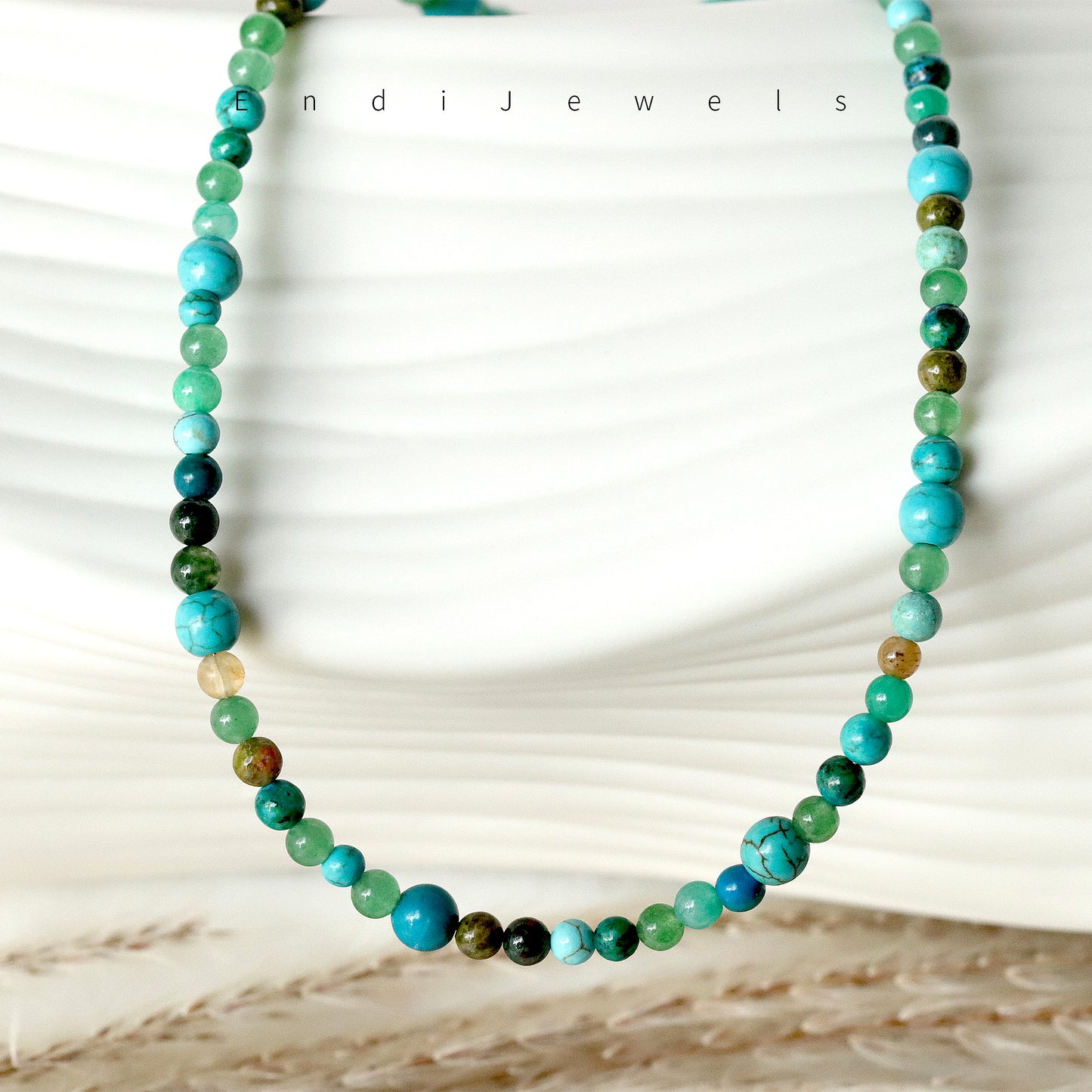 Green Gemstone Mixed 4mm Round Beaded Choker, Bracelet, Natural Gemstones