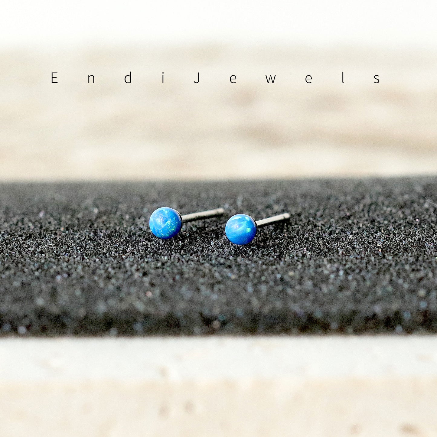 Blue Opal Tiny 3mm Beaded Stud Earring, Natural Gemstones, 925 Sterling Silver, Minimalist Style