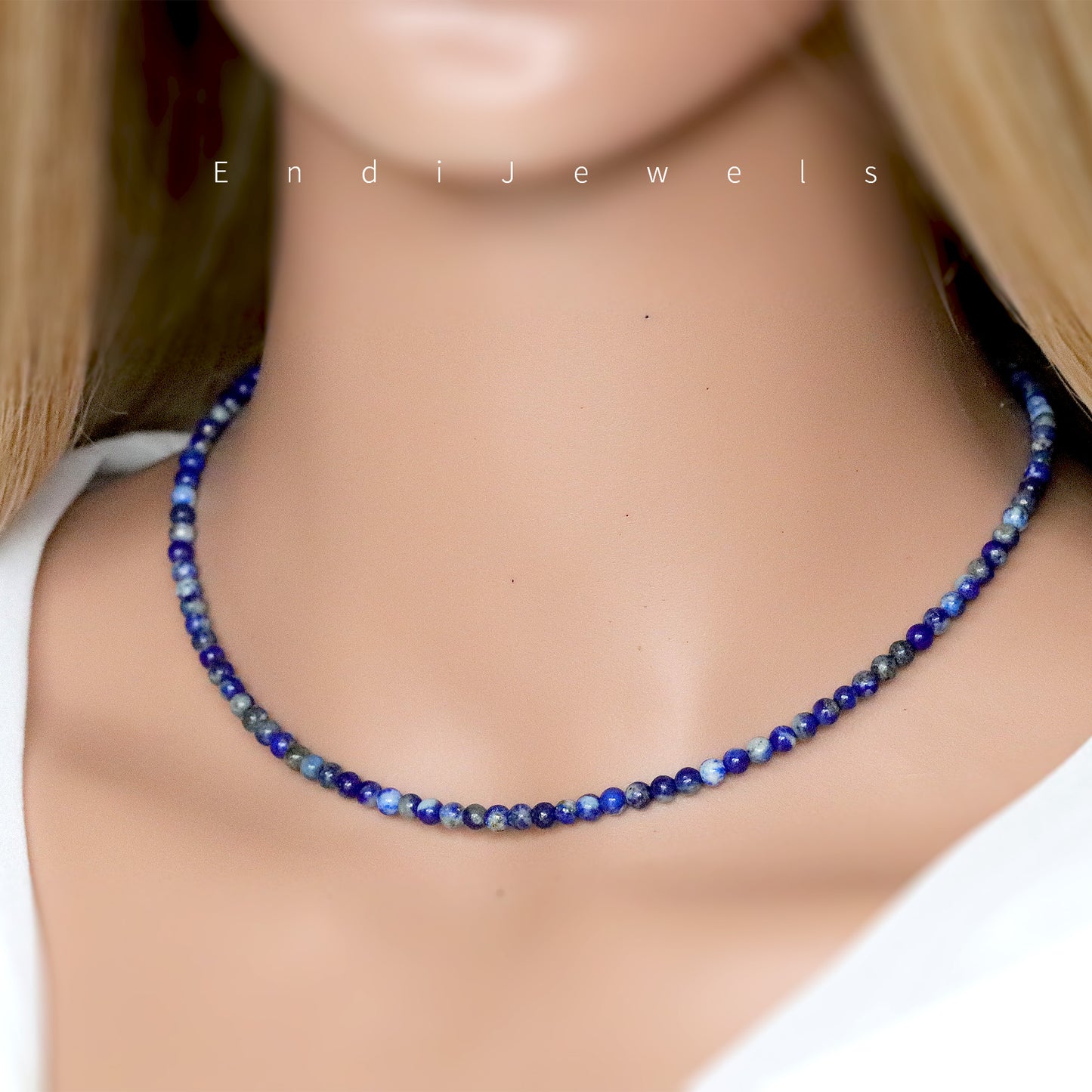 Lapis Lazuli 3mm Round Beaded Choker, Bracelet, Natural Blue Gemstones