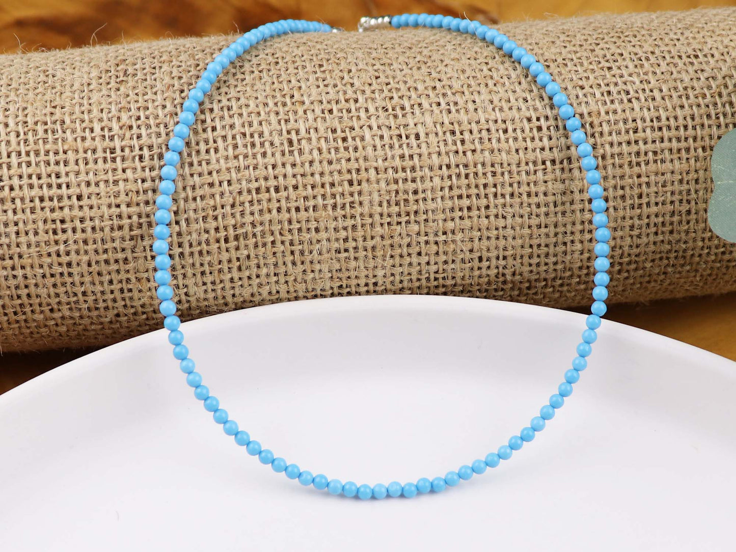 Blue Turquoise 3mm Round Beaded Choker, Bracelet, Natural Gemstones