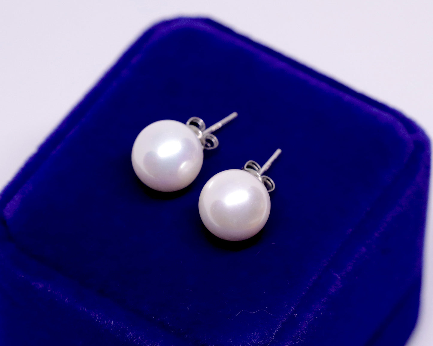 10mm Mother of Pearl Round Pearl Earrings, Large White Pearl Studs