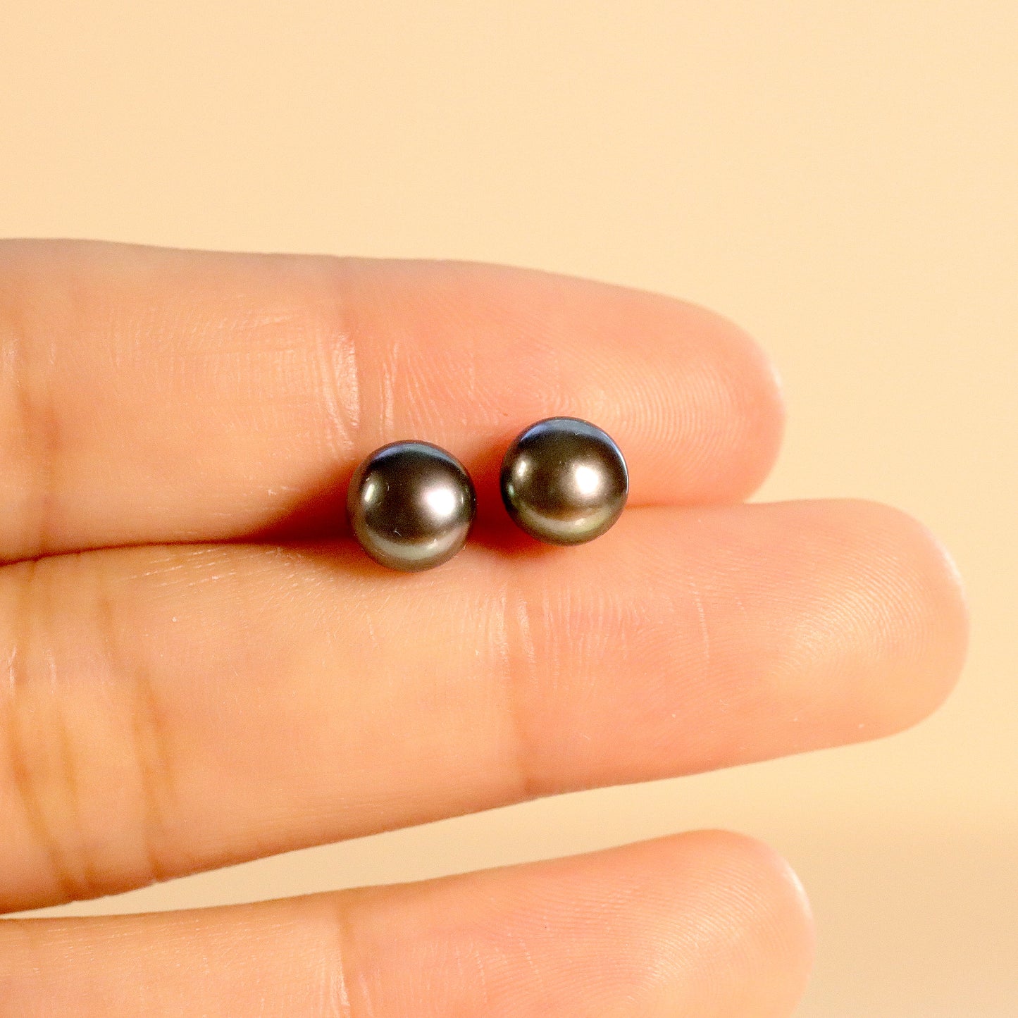 Black Freshwater 6mm Pearl Stud Earrings, Real Pearl Studs, Minimalist Style