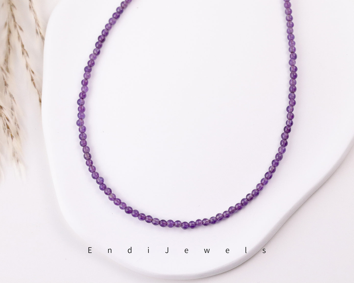 Amethyst 3mm Round Beaded Choker, Bracelet, Natural Purple Gemstones