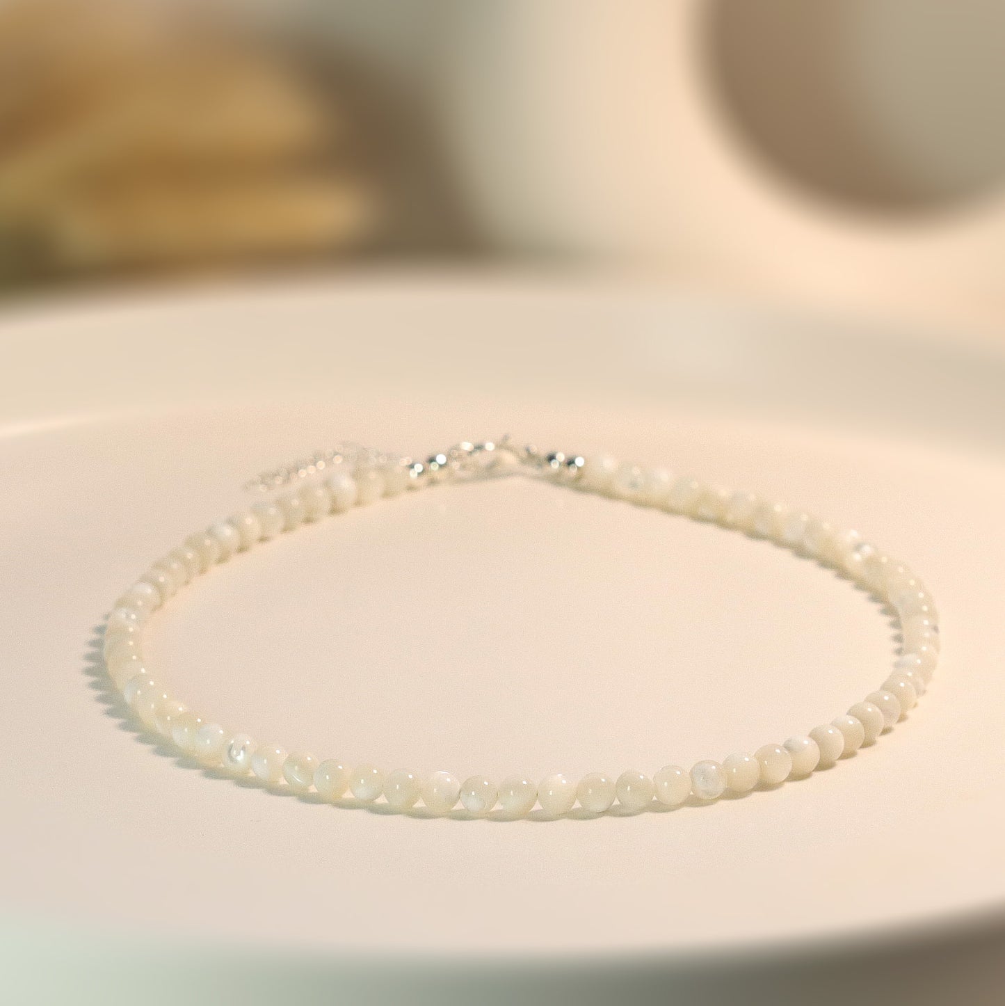 Natural White Shell 4mm Round Beaded Necklace, Bracelet