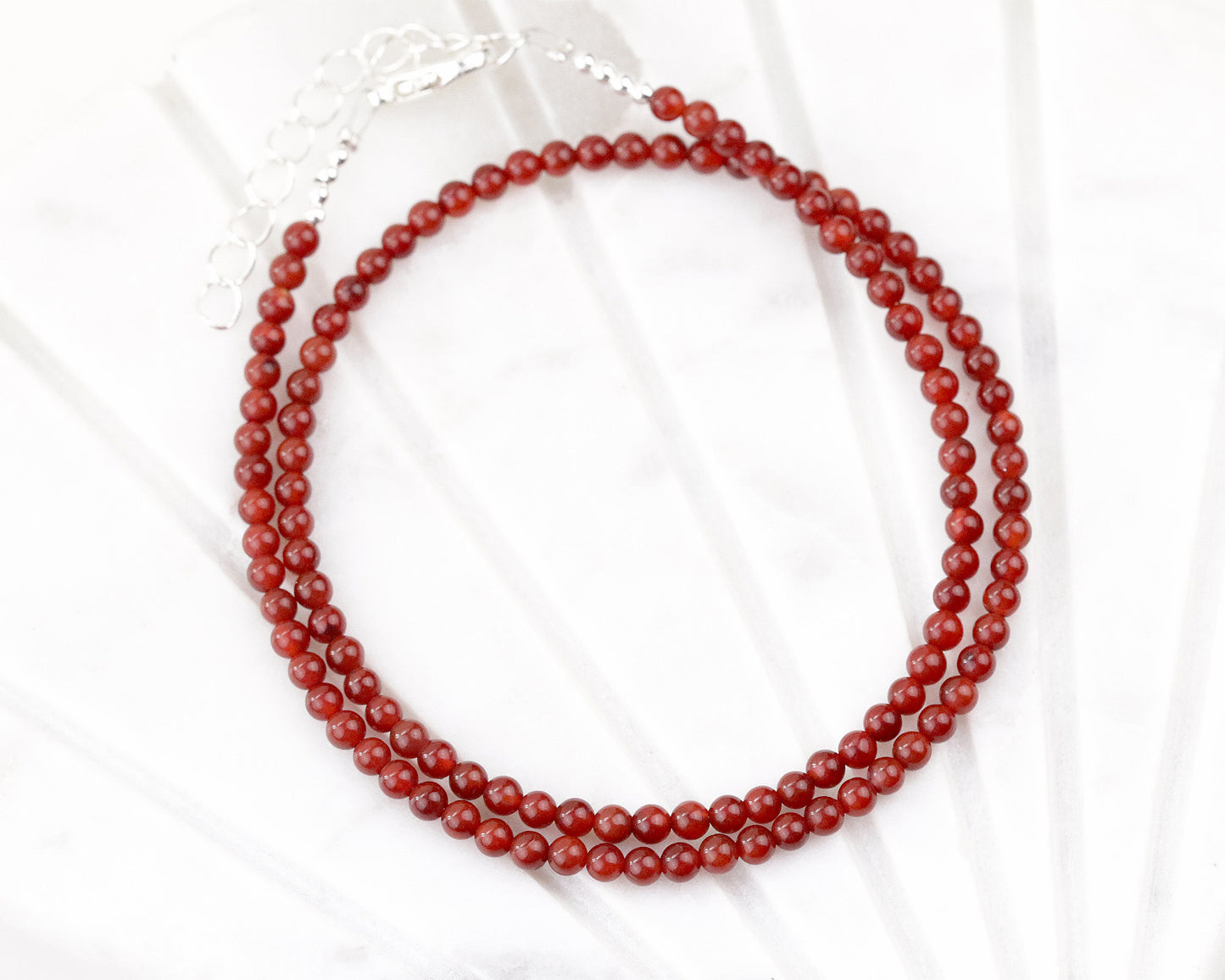 Red Agate 3mm Round Beaded Choker, Bracelet, Natural Gemstones Beaded Necklace