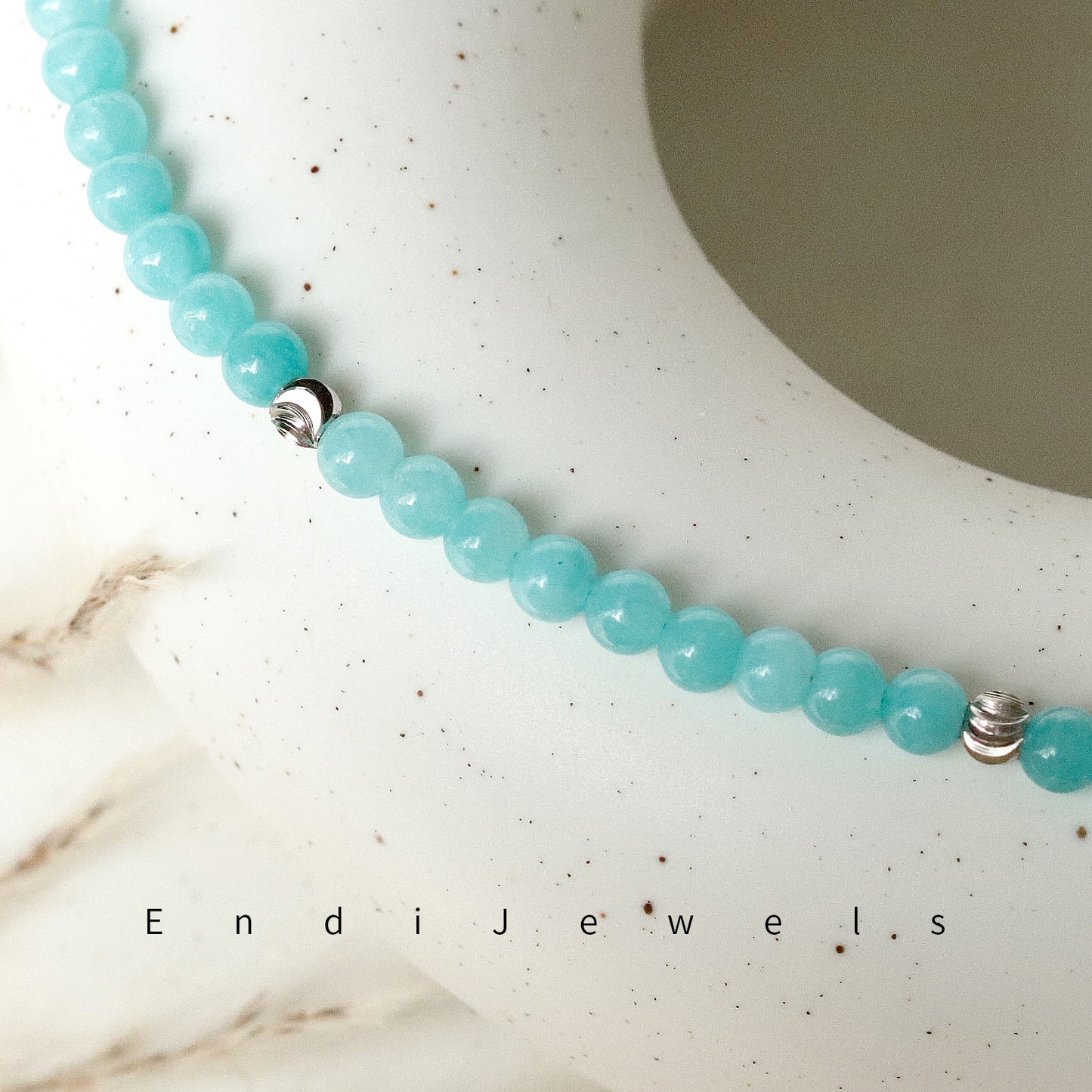 Amazonite 4mm Round Beaded Choker, Bracelet, Natural Blue Gemstones