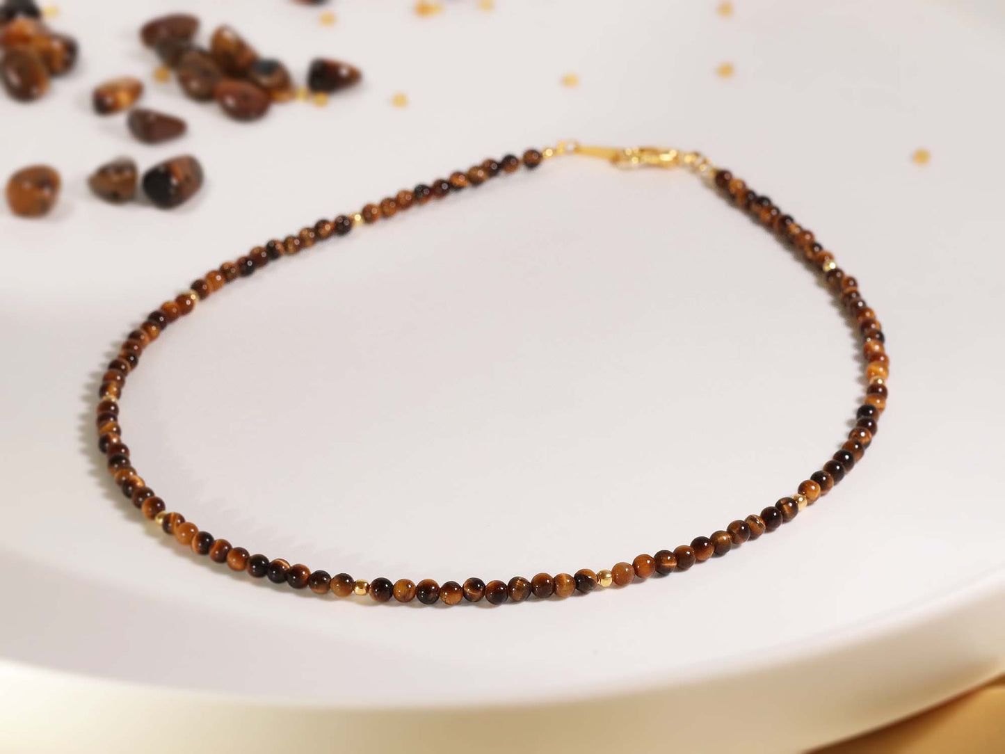 Tiger's Eye 3mm Round Beaded Choker, Bracelet, Natural Gemstones