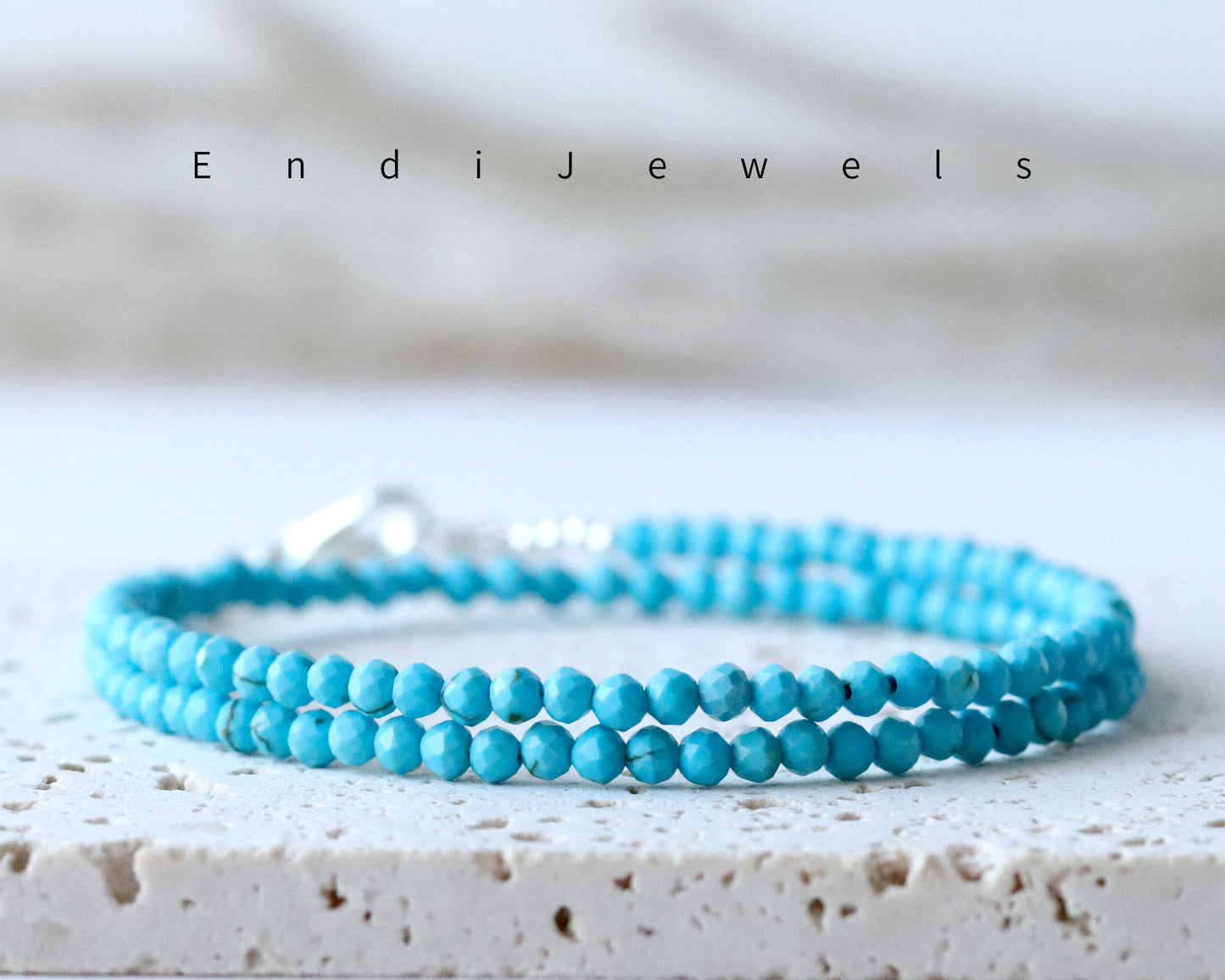 Blue Turquoise 3mm Faceted Beaded Choker, Bracelet, Natural Gemstones