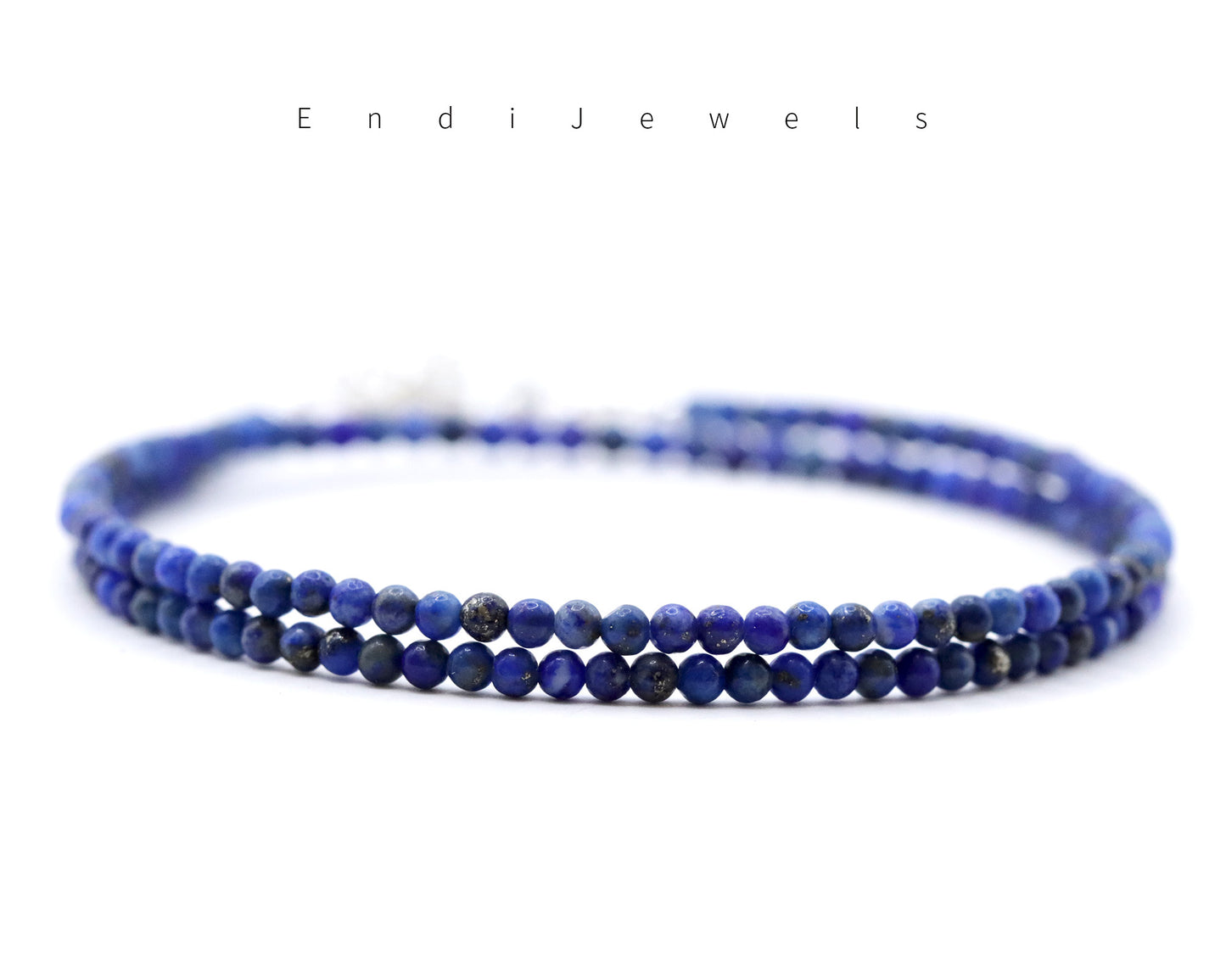 Lapis Lazuli 2mm Round Beaded Choker, Natural Gemstones, Tiny Beaded Necklace