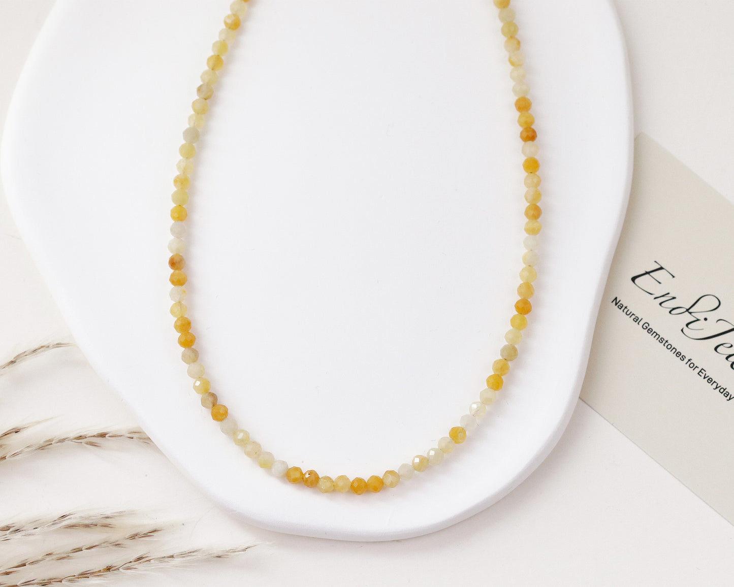 Yellow Jade 3.2mm Faceted Beaded Choker, Bracelet, Natural Gemstone Beaded Necklace