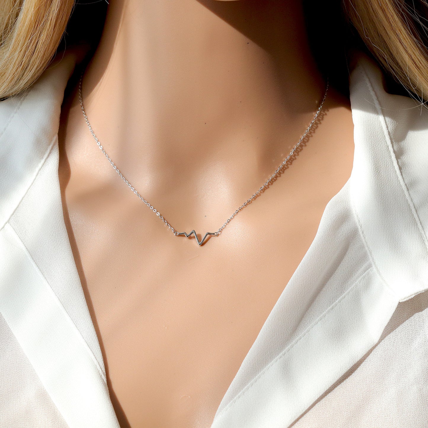 Electrocardiogram Pendant Necklace, 925 Sterling Silver, Simple Design, Minimalist Style Chain