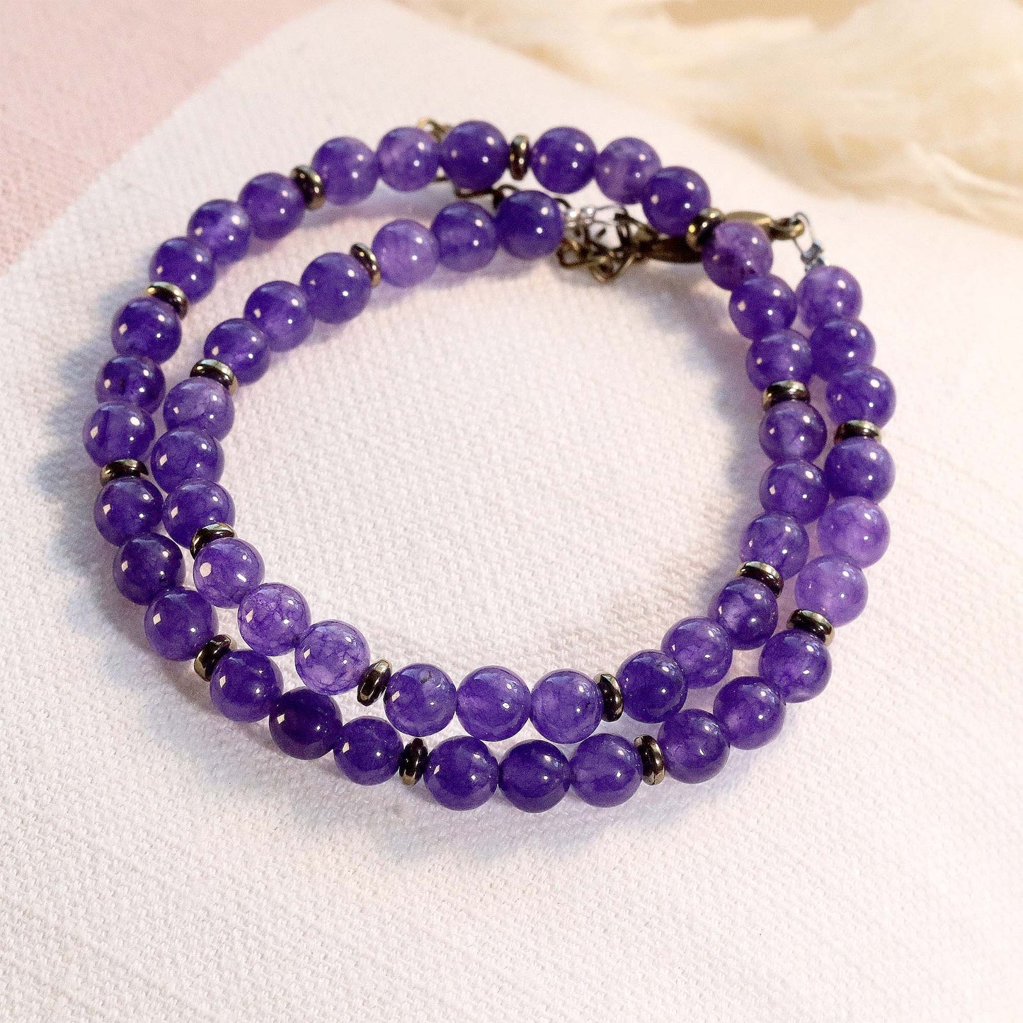 Amethyst 6mm Round Beaded Necklace, Bracelet, Natural Gemstones