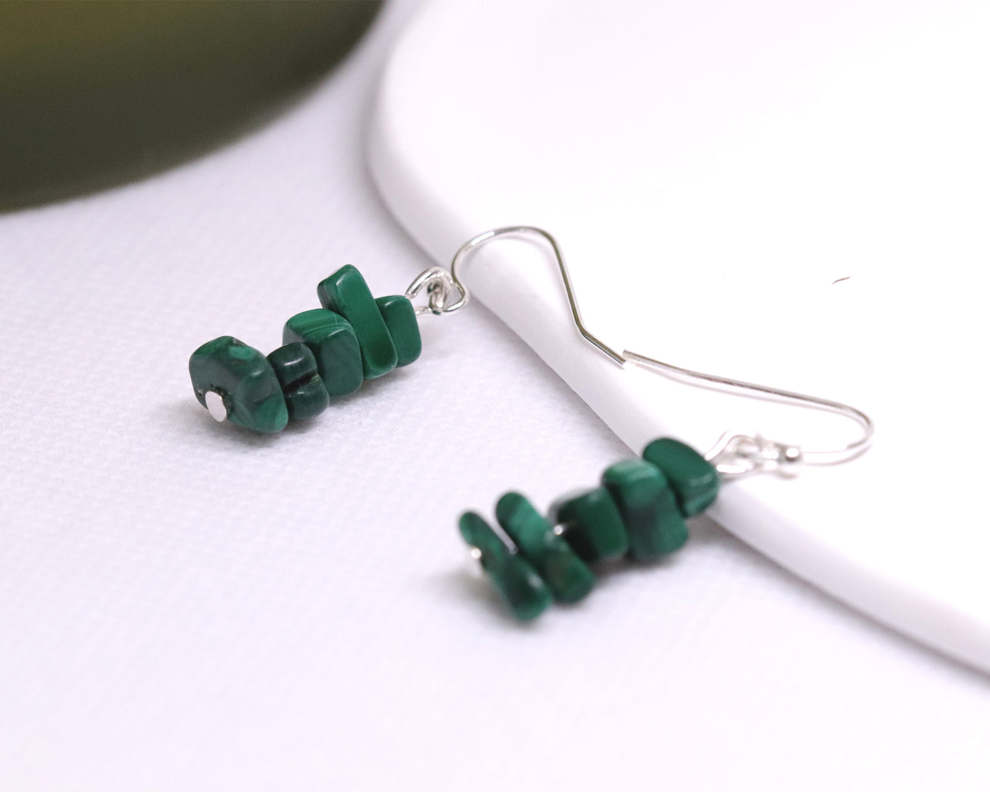 Natural Malachite Drop Earrings, Green Malachite Gemstone Chips Drop Dangle Earrings