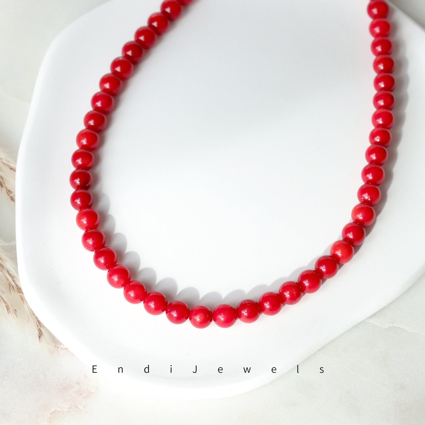 Red Coral 6mm Round Beaded Necklace, Bracelet, Natural Gemstones