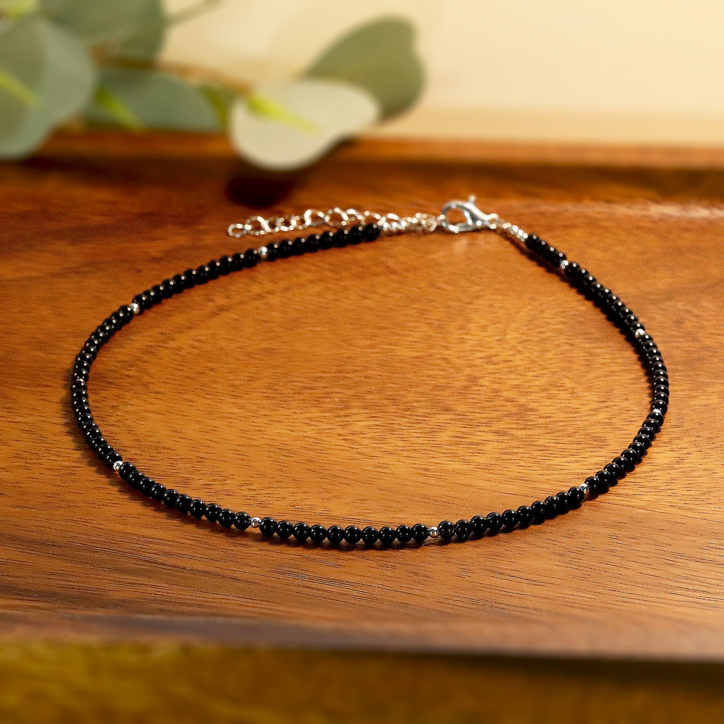 Black Onyx 3mm Round Beaded Choker, Bracelet, Natural Gemstones