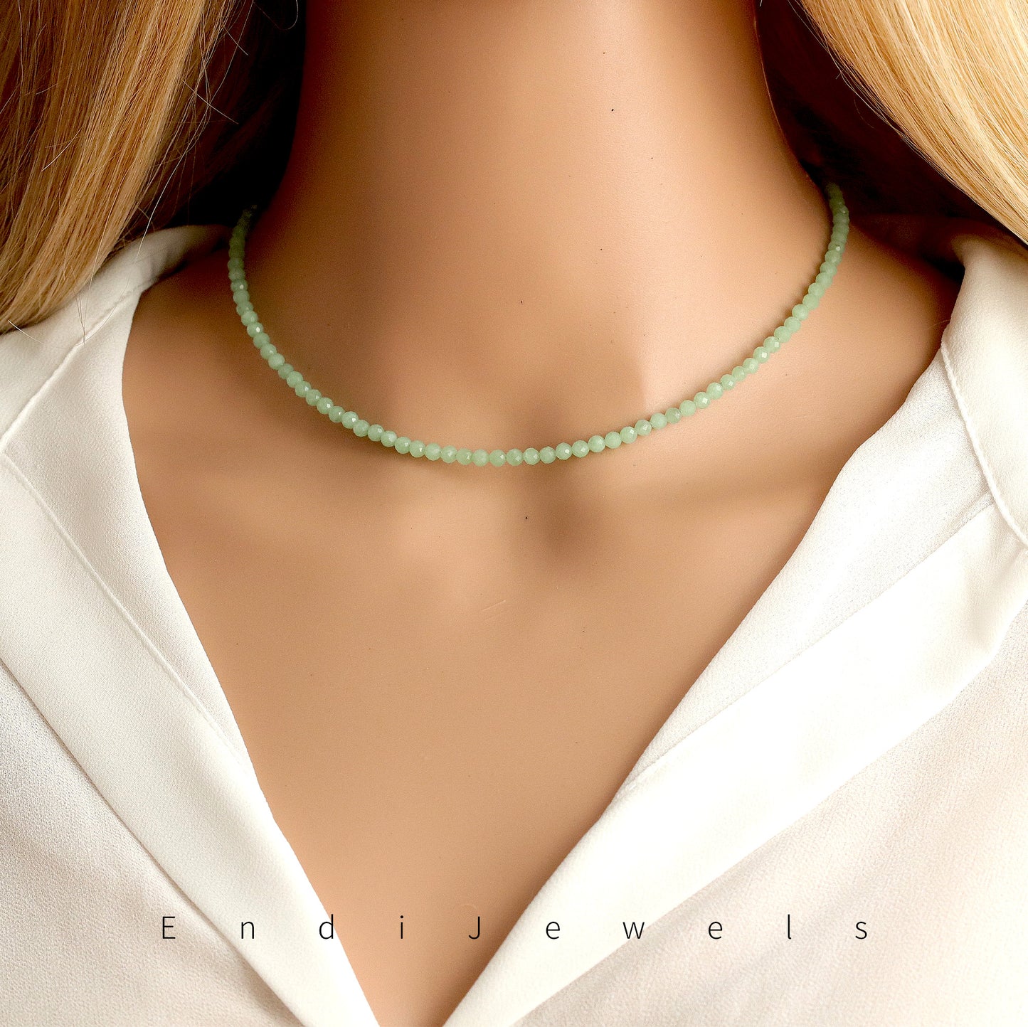 Green Aventurine 3mm Faceted Beaded Choker, Bracelet, Natural Gemstones