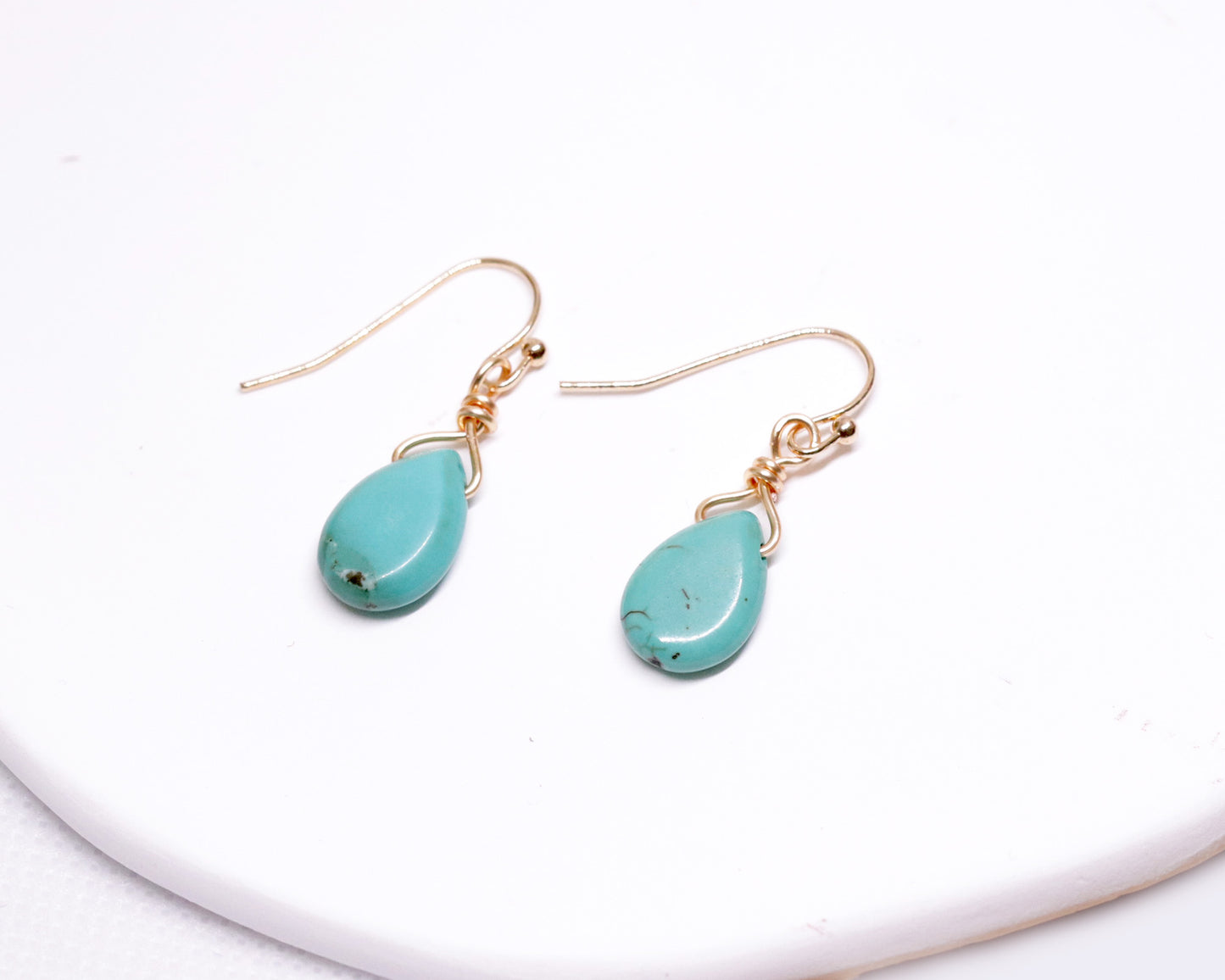 Natural Green Turquoise Teardrop-shaped Drop Earrings, Genuine Gemstones, Daily Earrings