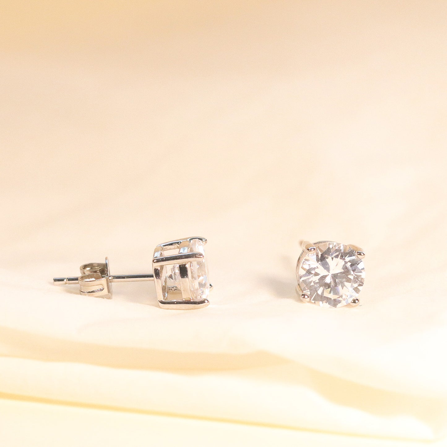 7mm Cubic Zirconia Stud Earrings in Sterling Silver, 925 Sterling Silver, Minimalist Style