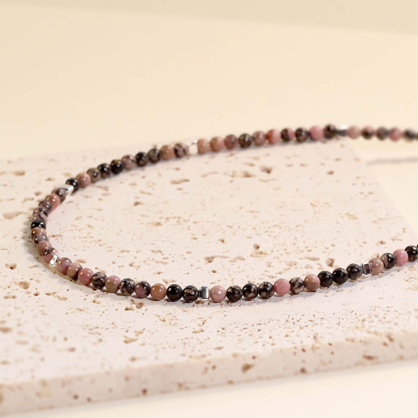 Rhodonite 3mm Round Beaded Choker, Bracelet, Natural Gemstones