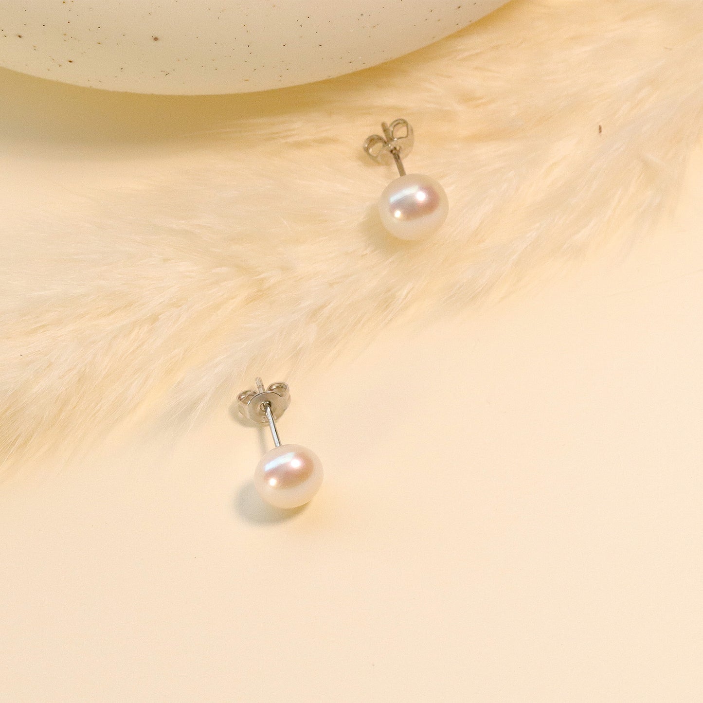 White Freshwater Pearl 8mm Beaded Studs, Minimalist Earrings for Daily Wearings, 925 Sterling Silver