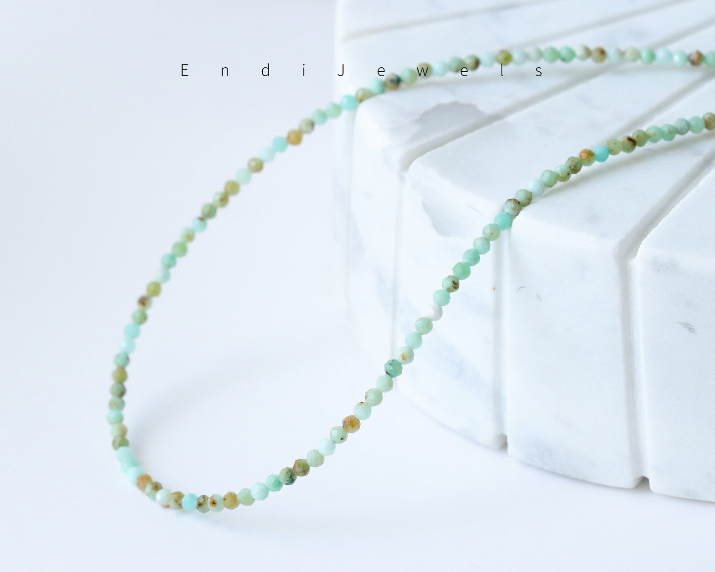 Green Opal 3mm Faceted Beaded Choker, Bracelet, Natural Gemstones