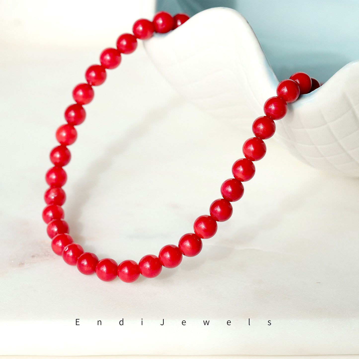 Red Coral 6mm Round Beaded Necklace, Bracelet, Natural Gemstones