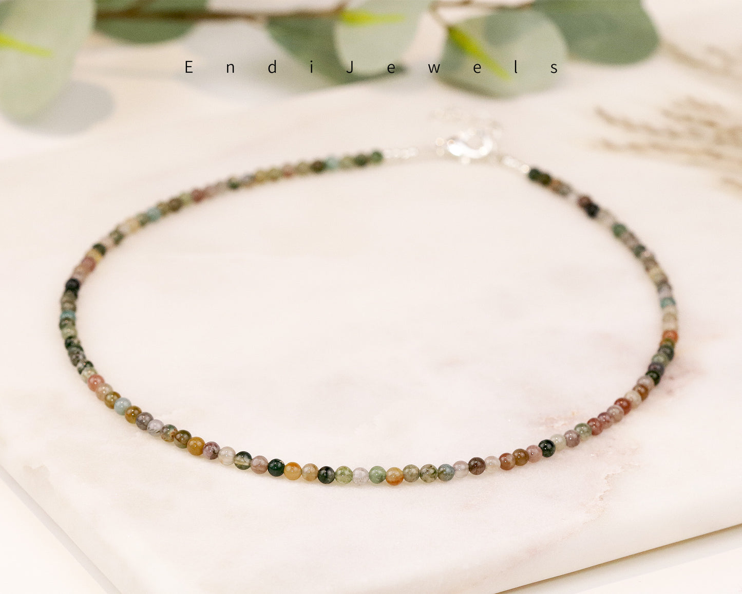 Indian Jasper 3mm Round Beaded Choker, Bracelet, Natural Gemstones