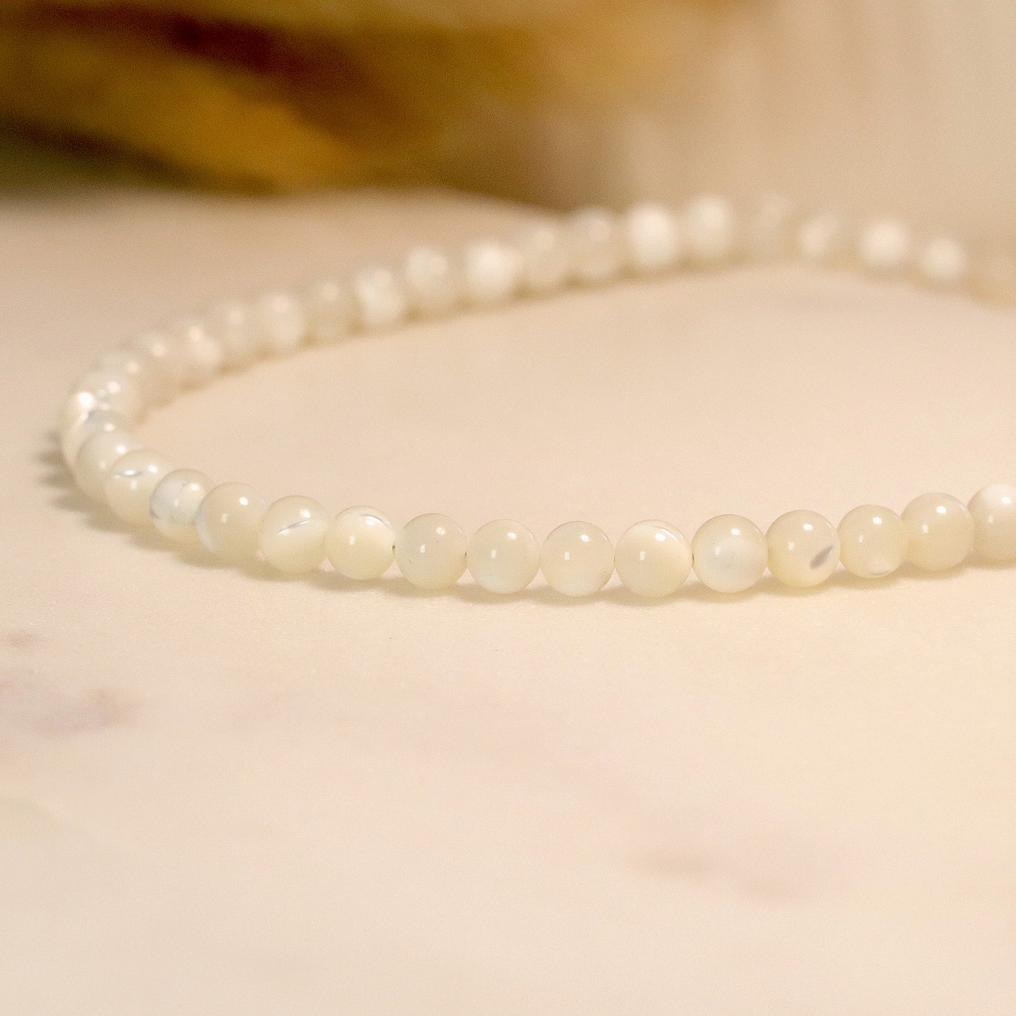 Natural White Shell 4mm Round Beaded Necklace, Bracelet