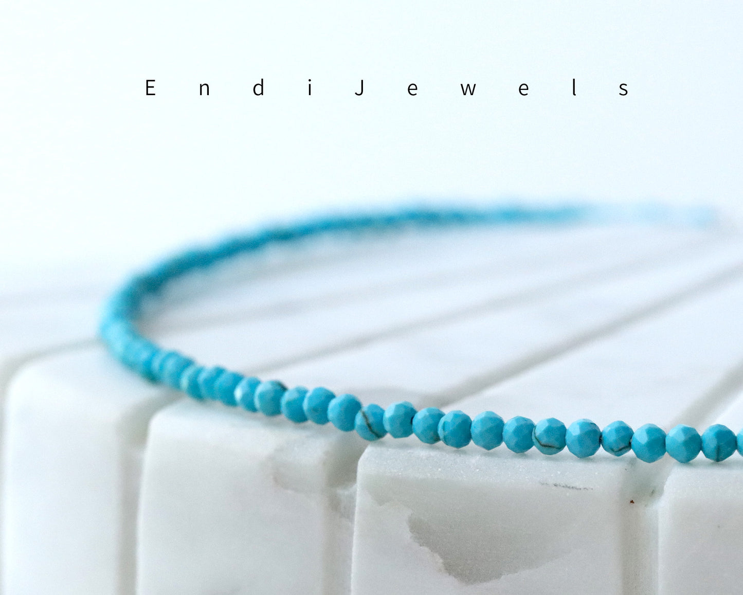 Blue Turquoise 3mm Faceted Beaded Choker, Bracelet, Natural Gemstones