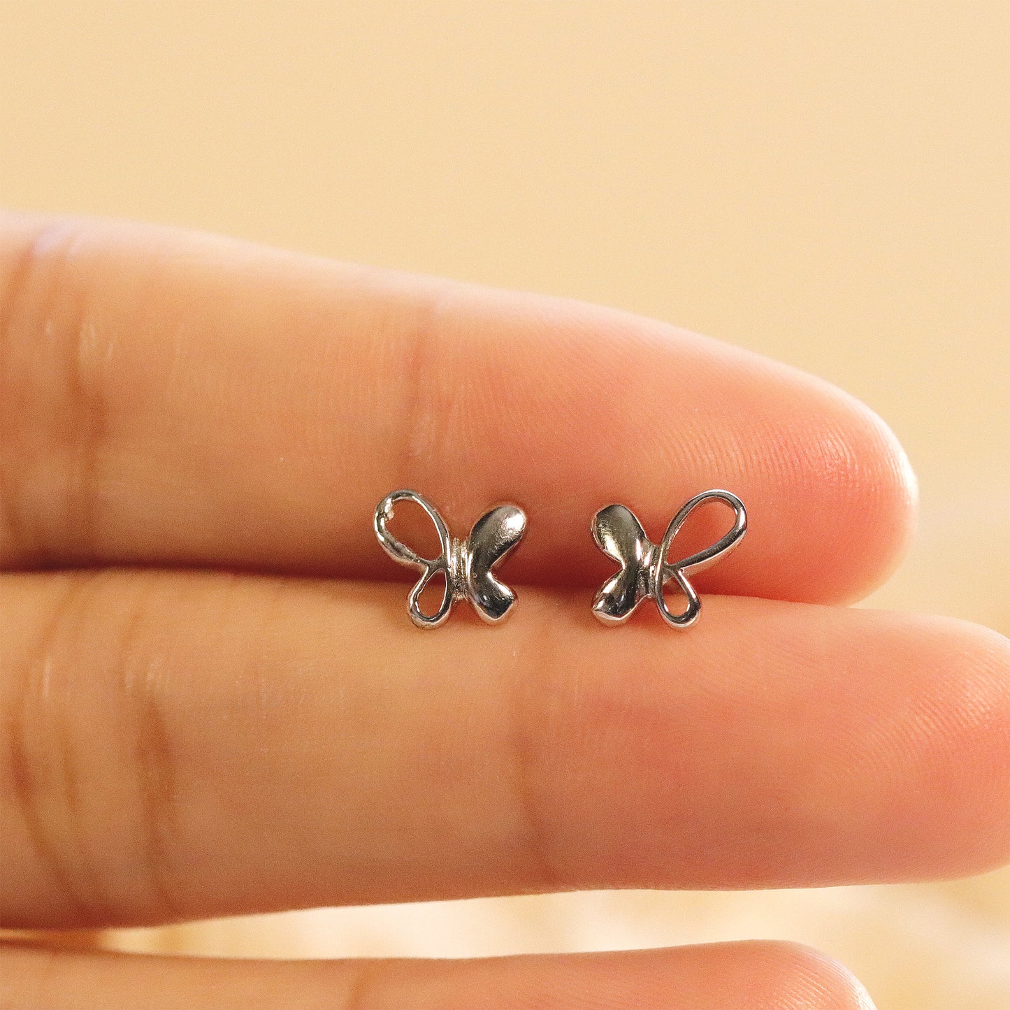 Butterfly Stud Earrings, 7mm Minimalist Style, Daily Earrings, 925 Sterling Silver