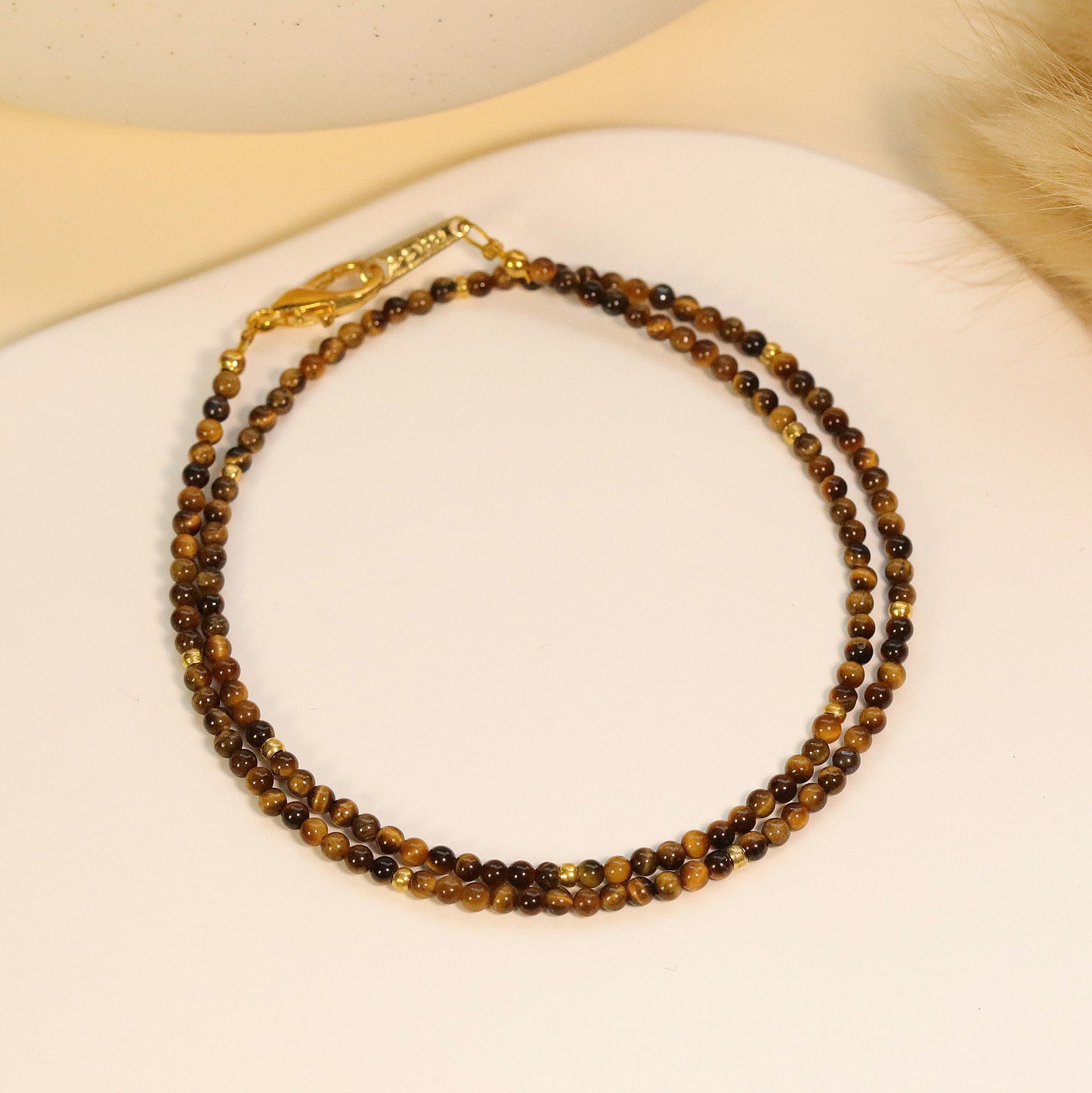 Tiger's Eye 2mm Round Beaded Choker, Bracelet, Natural Gemstones