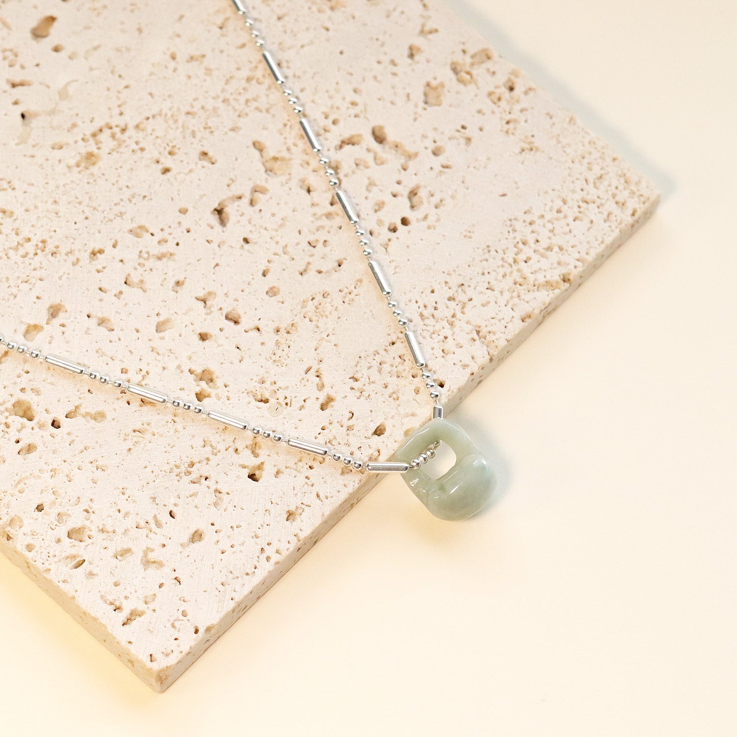 Natural Jade Pendent Chain Necklace, Sterling Silver Necklace, Minimalist Necklace