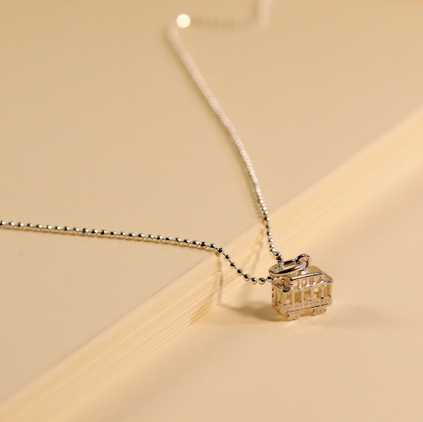 Cable Car Pendant Sterling Silver Chain Necklace, Minimalist Jewelry, 18 inches