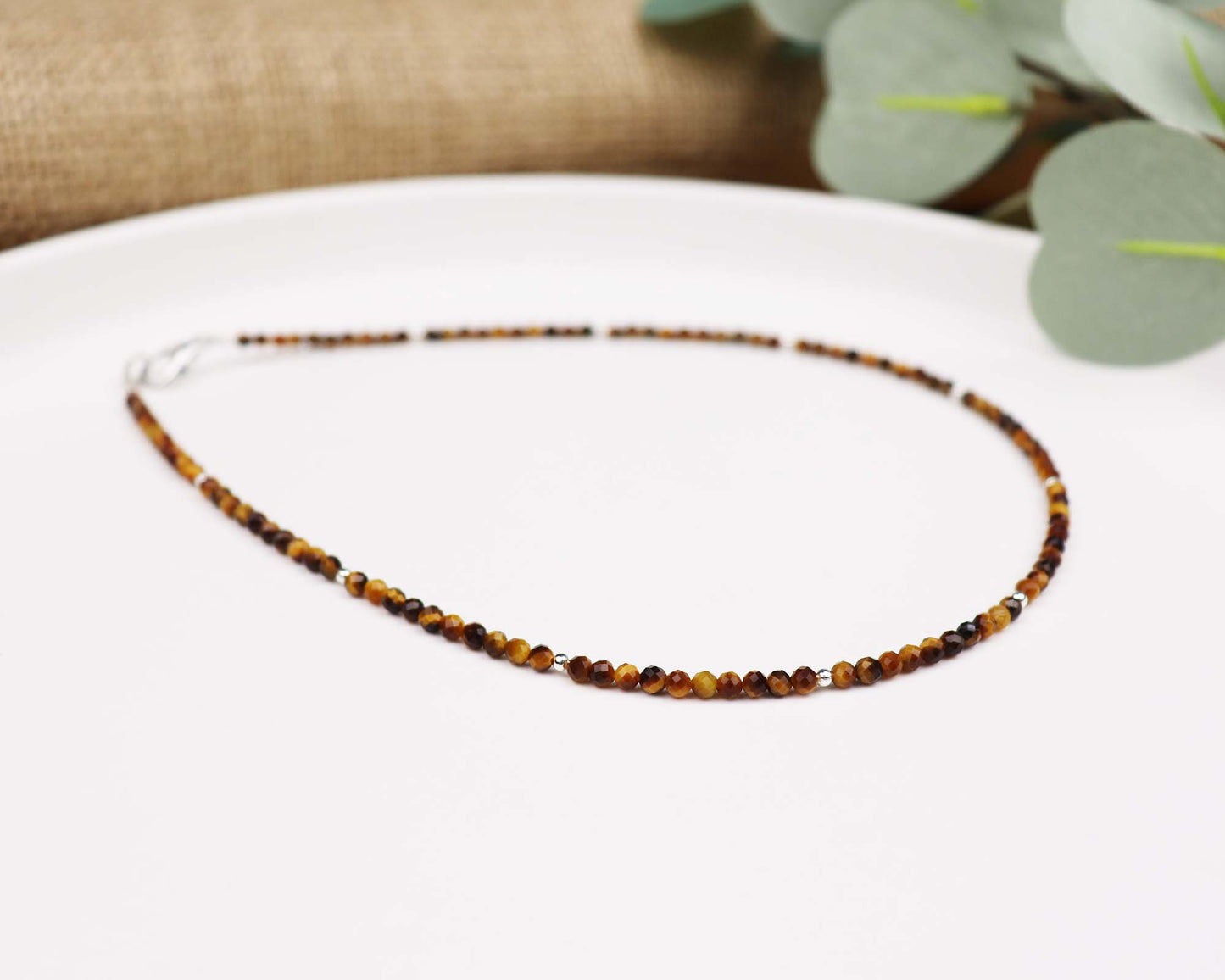 Tiger's Eye 3mm Faceted Beaded Choker, Bracelet, Natural Gemstones