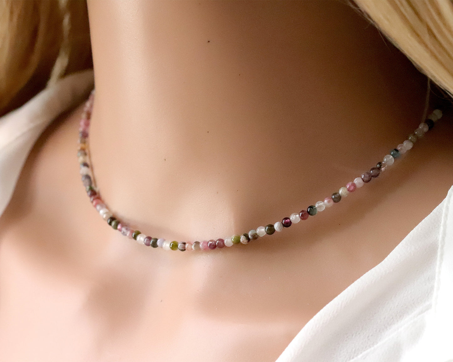 Tourmaline 3mm Round Beaded Choker, Bracelet, Natural Gemstones