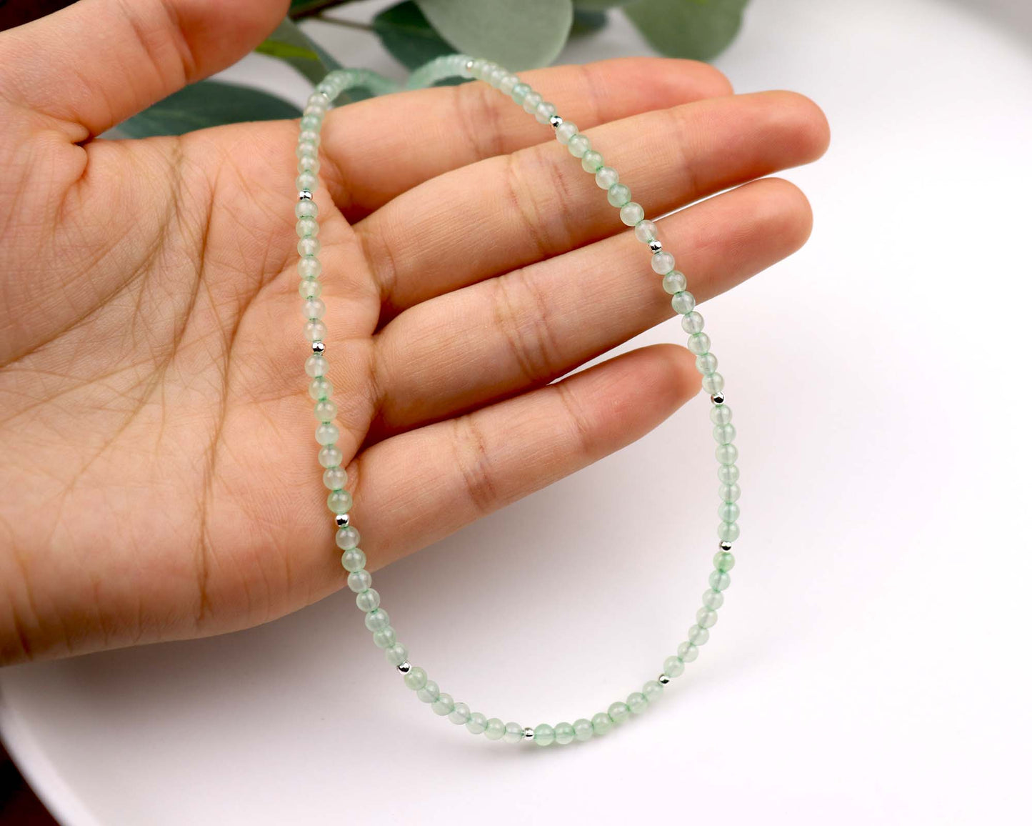 Green Aventurine 3mm Round Beaded Choker, Bracelet, Natural Gemstones