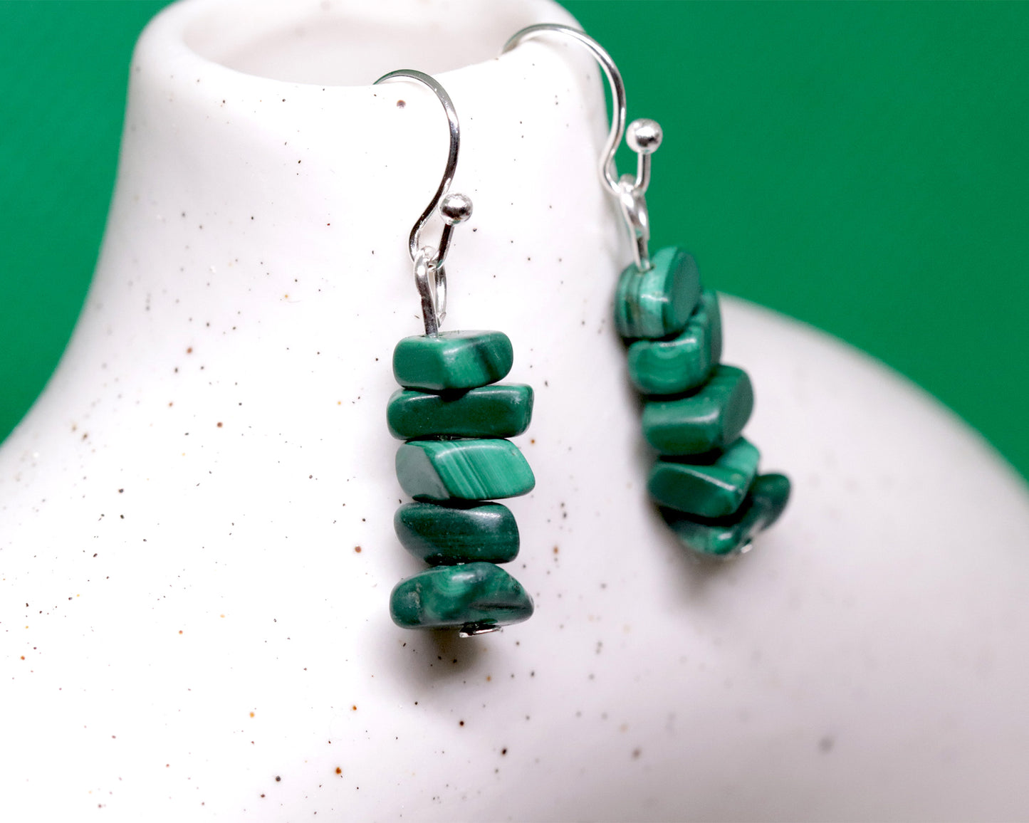 Natural Malachite Drop Earrings, Green Malachite Gemstone Chips Drop Dangle Earrings