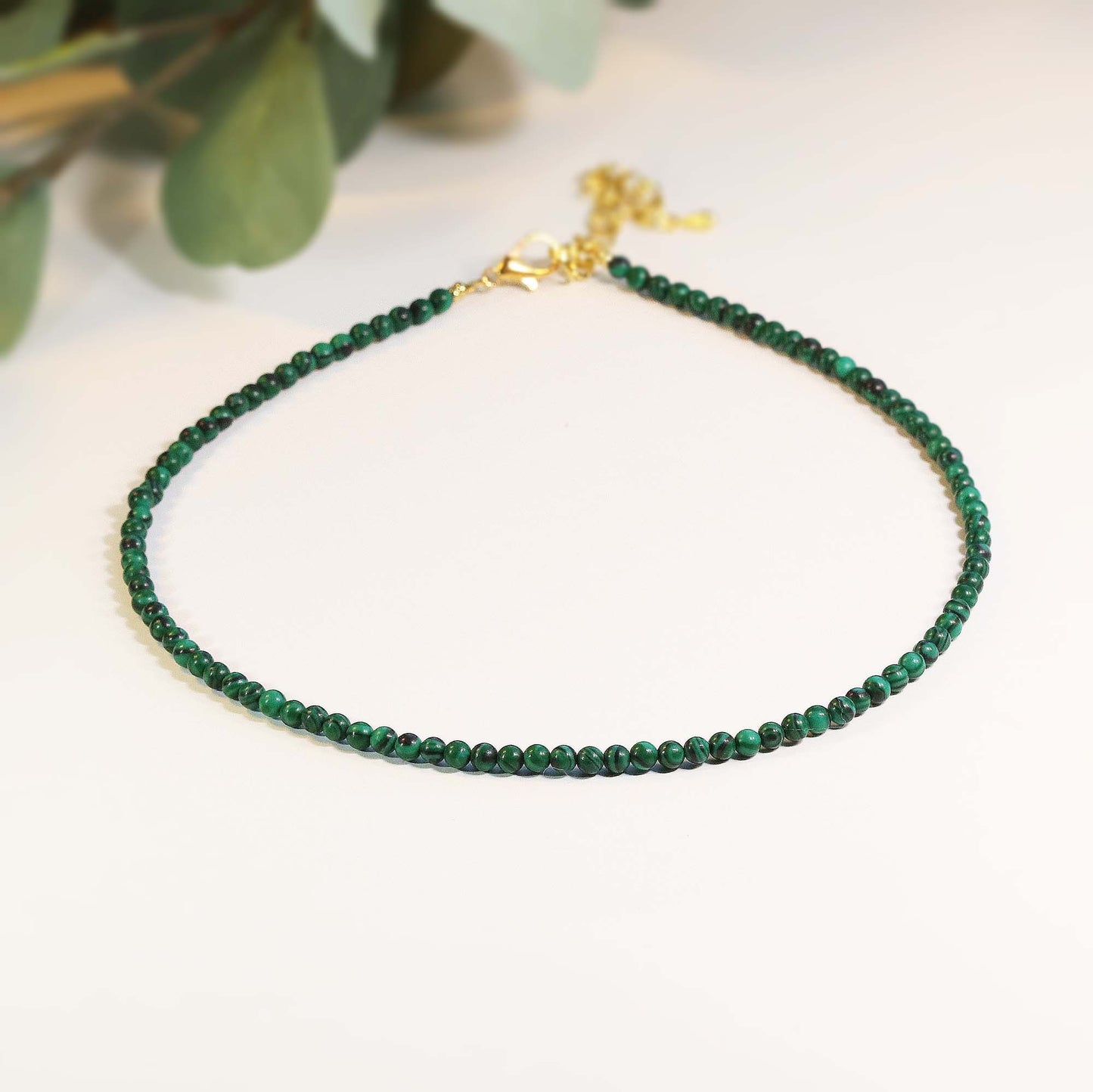 Malachite 3mm Round Beaded Choker, Bracelet