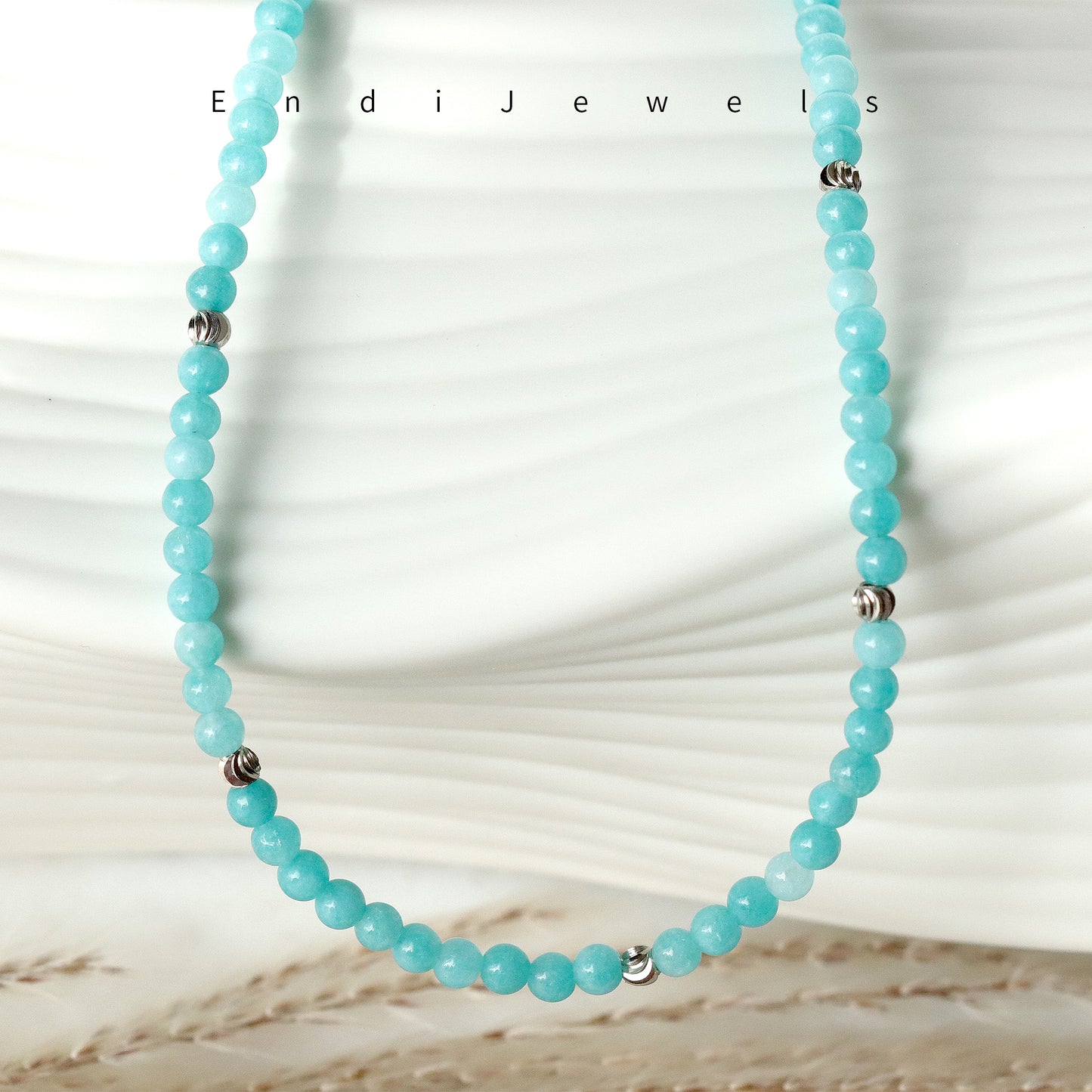 Amazonite 4mm Round Beaded Choker, Bracelet, Natural Blue Gemstones