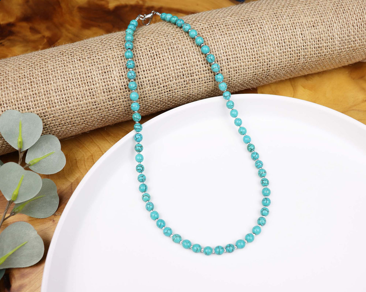 Green Turquoise 6mm Round Beaded Necklace, Bracelet, Natural Gemstones