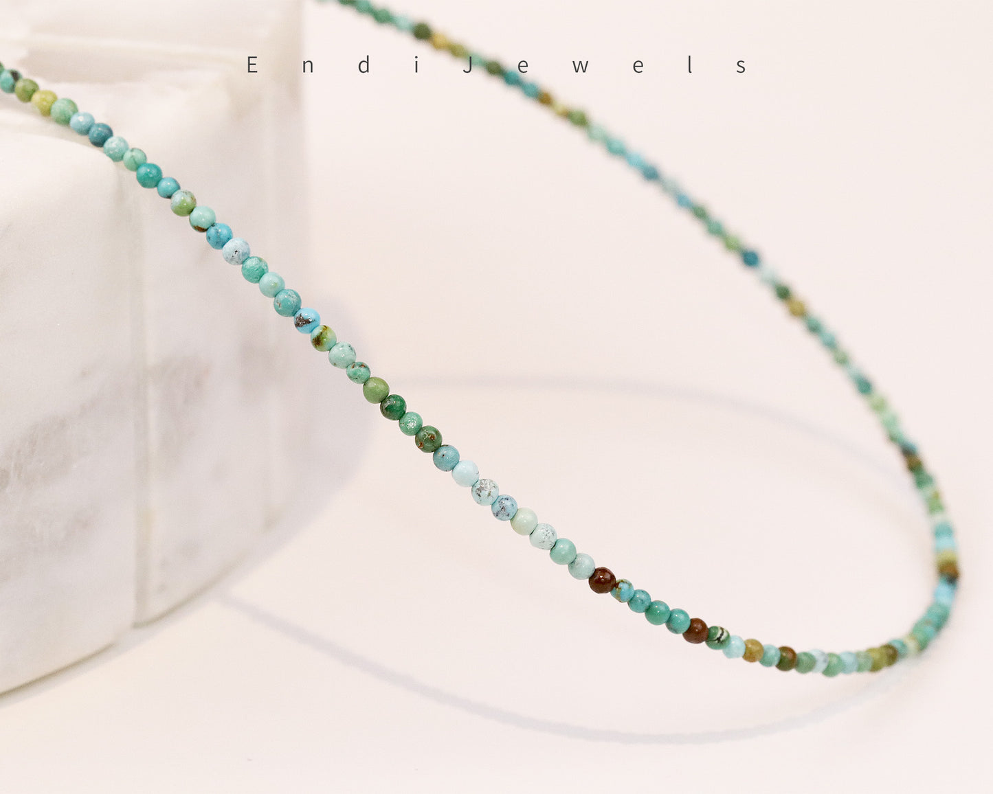 Hubei Turquoise 2mm Round Beaded Choker, Natural Gemstones